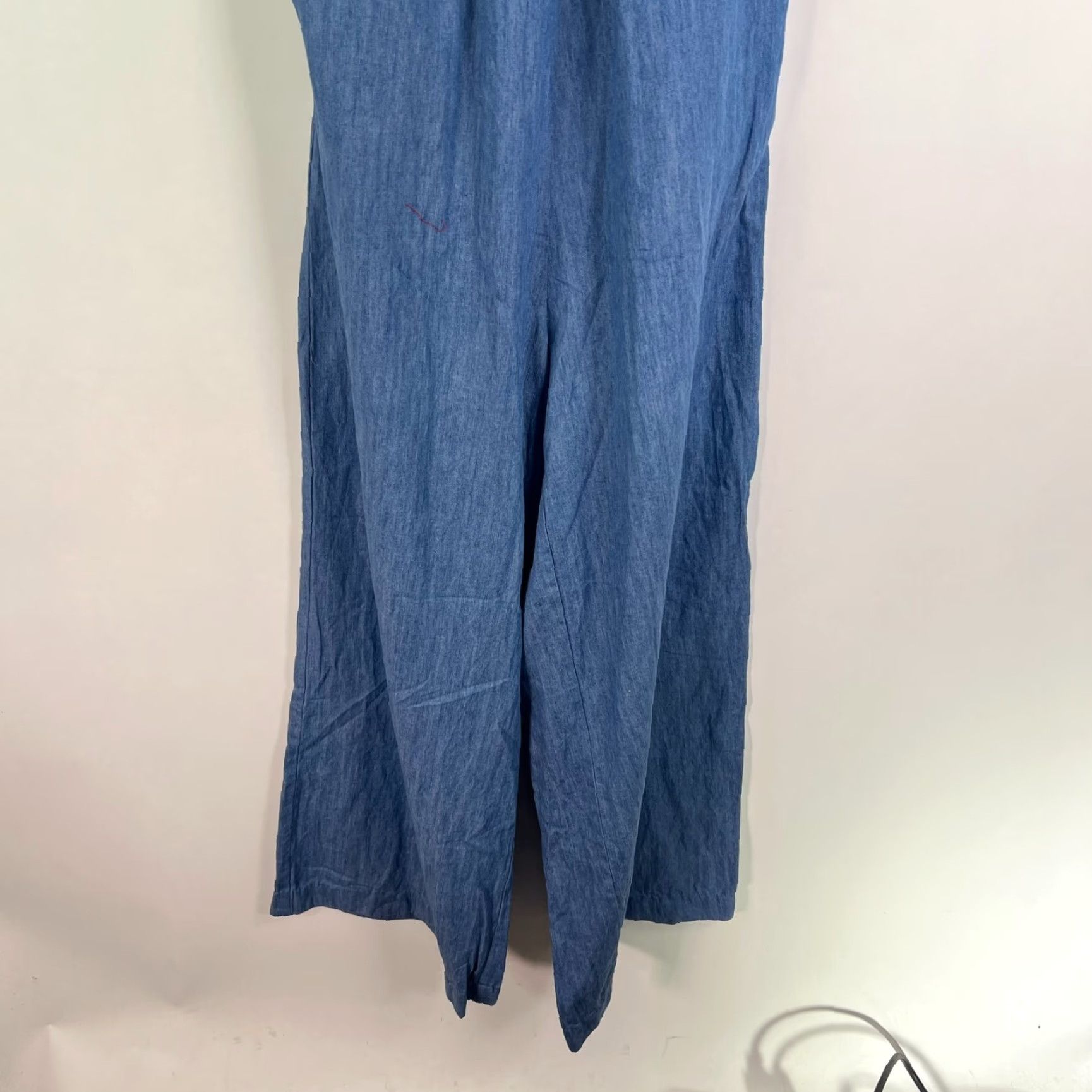 Bebe VINTAGE bebe Summer Jumpsuit Women Size M Blue Sleeveless Flared Cotton Flare Pantsuit Shirt Dress Size 32" / US 10 / IT 46 - 4 Thumbnail
