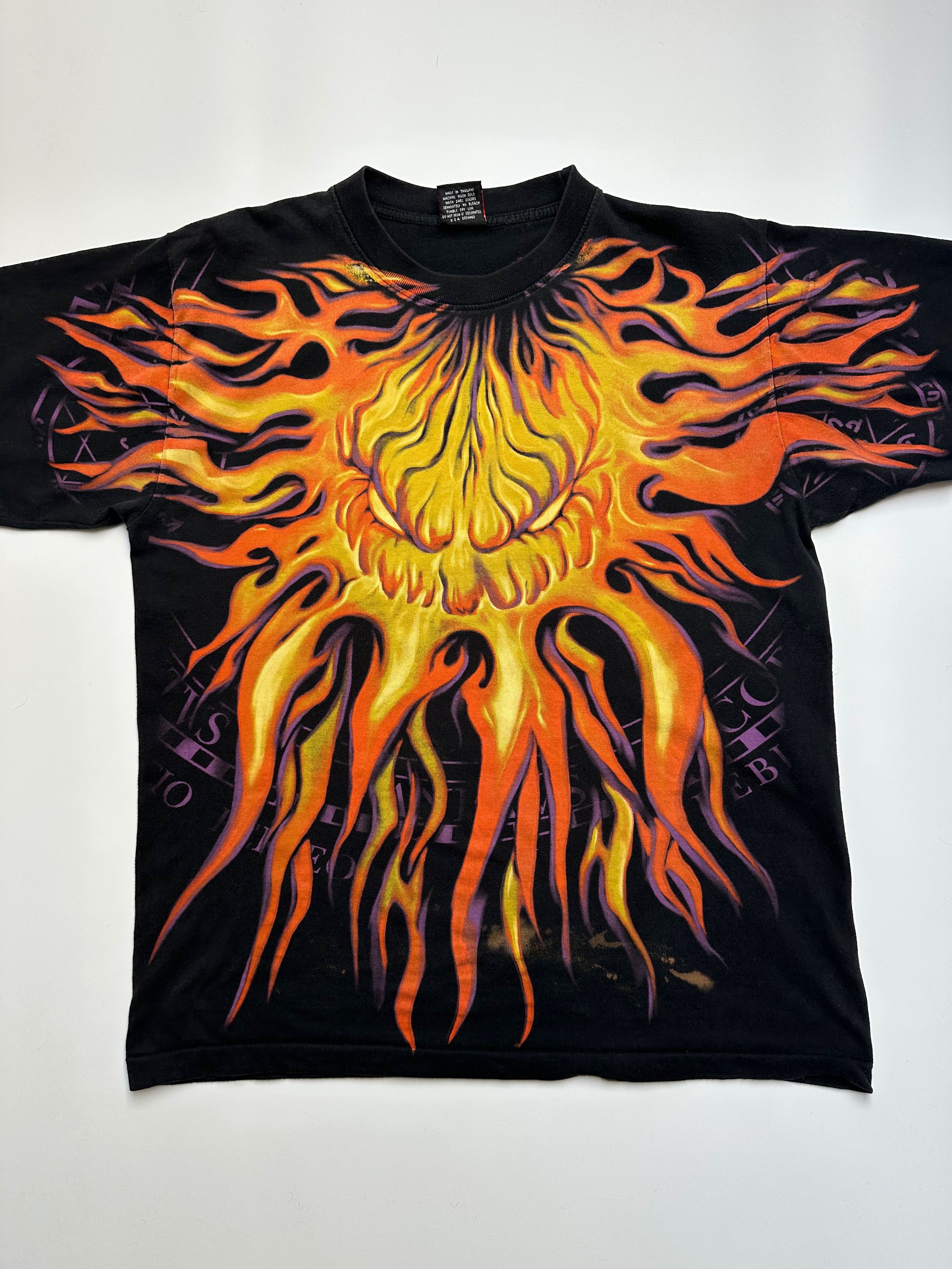 Vintage Vintage Rock Eagle Flame fire t shirt faded black over print Size US L / EU 52-54 / 3 - 3 Thumbnail