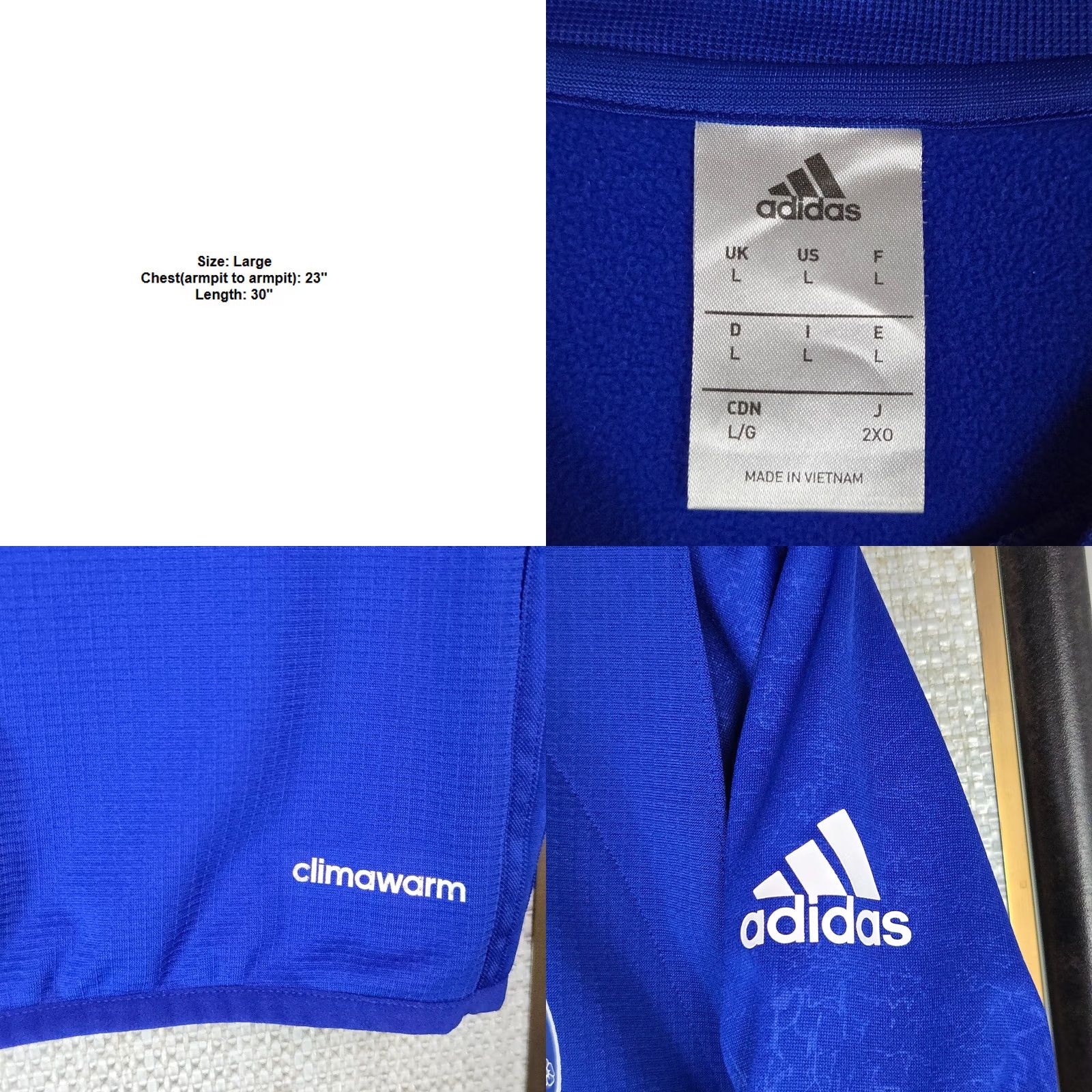 Adidas ADIDAS Climawarm Chelsea Football Mens Windbreaker Softshell Jackets Wind-Resistant Blue M Regular Crew Neck Fall Spring Summer Winter X Size US M / EU 48-50 / 2 - 8 Thumbnail