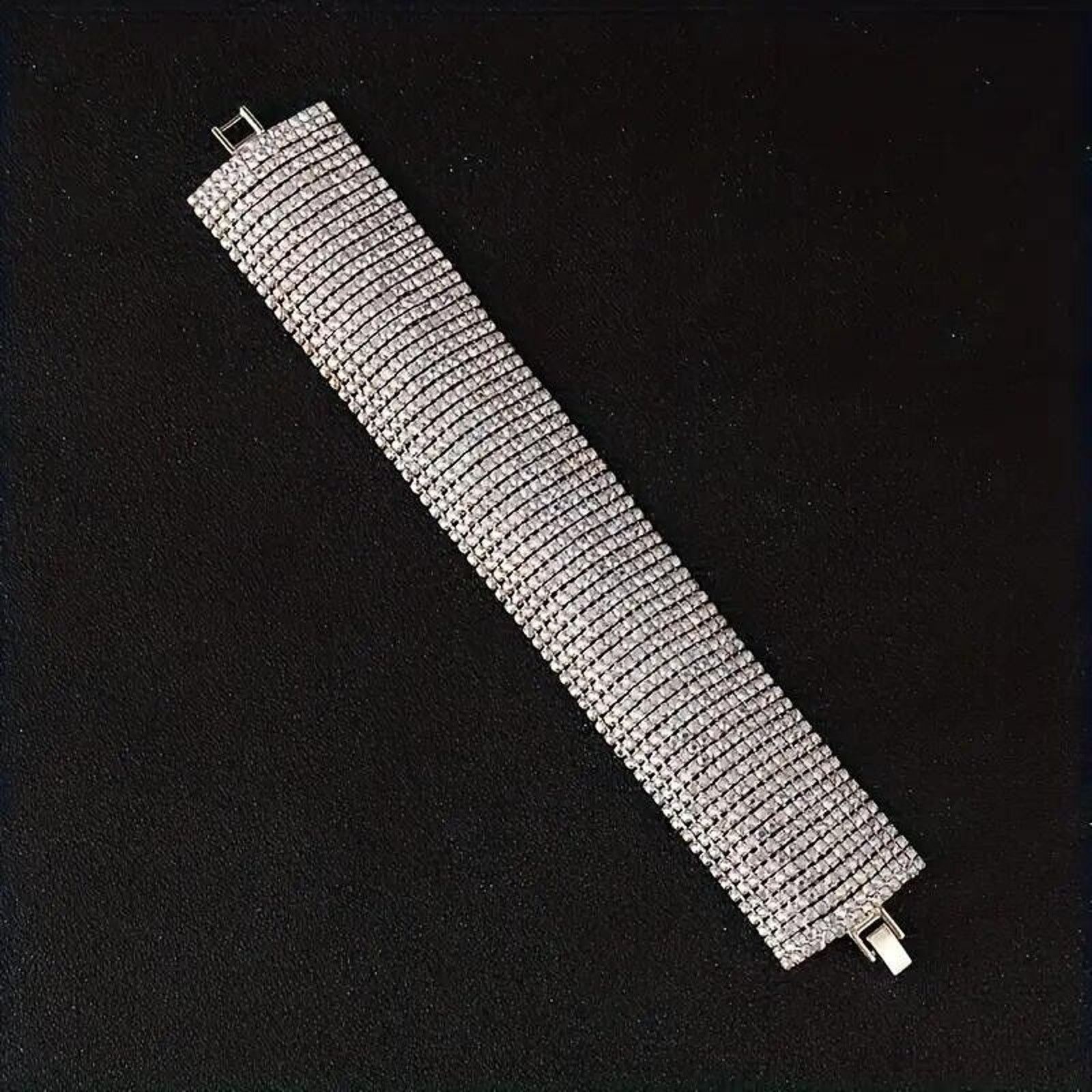 Other Stunning Rhinestone Bracelet Silvertone • 15 Row • Prong Set Size ONE SIZE - 2 Thumbnail