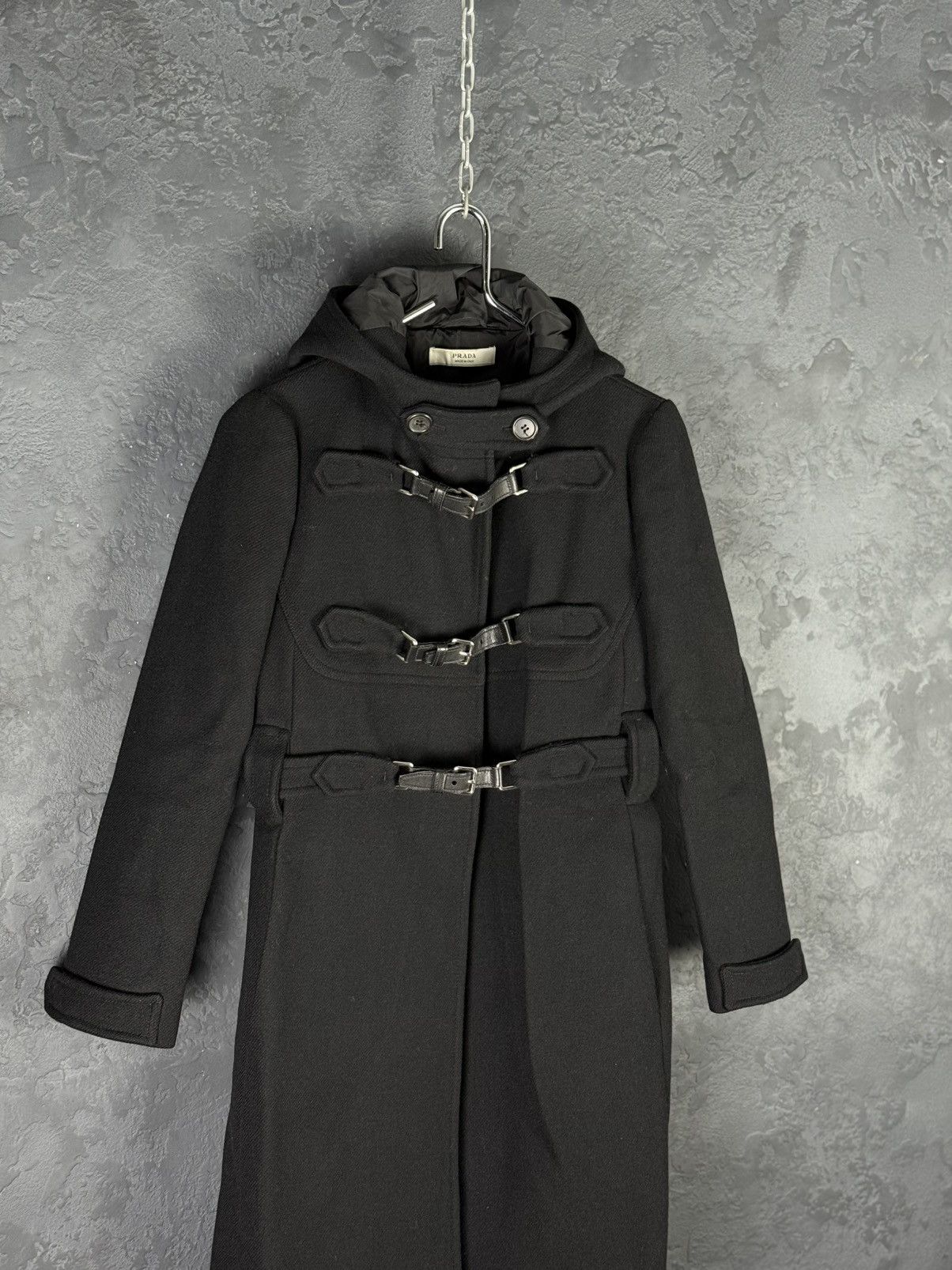 Prada 2000s Prada Women’s Black Buckled Wool Long Duffle Coat Size S / US 4 / IT 40 - 4 Thumbnail