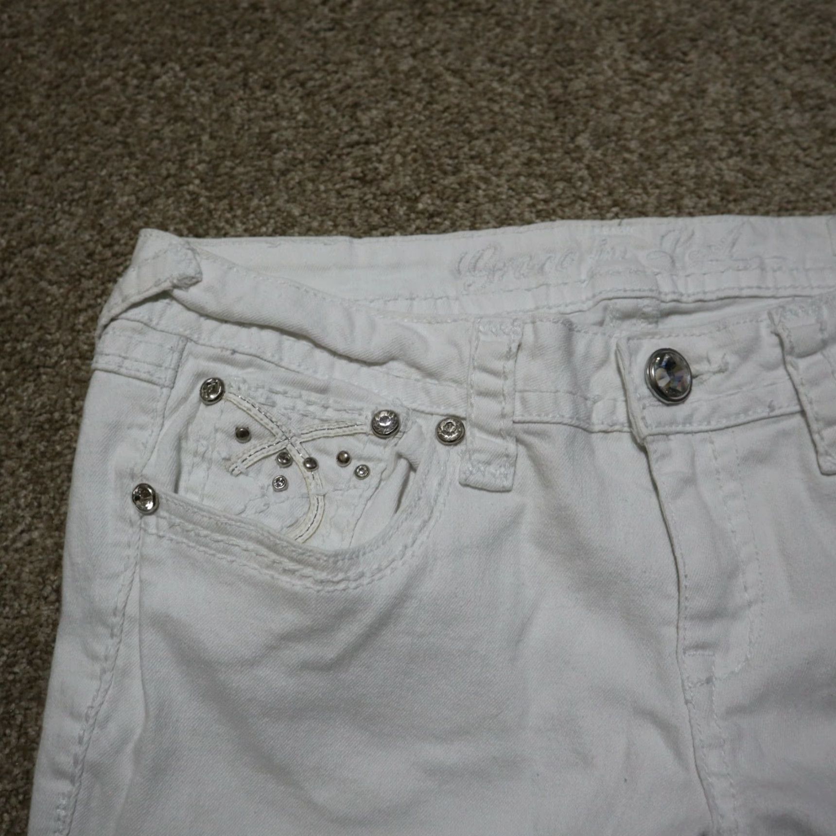 Grace in LA Grace in LA Jeans Women Slim 30.5in White Rhinestone Sequin Embroidery 5-Pocket Denim Skinny Size 11 Size 32" / US 10 / IT 46 - 2 Thumbnail