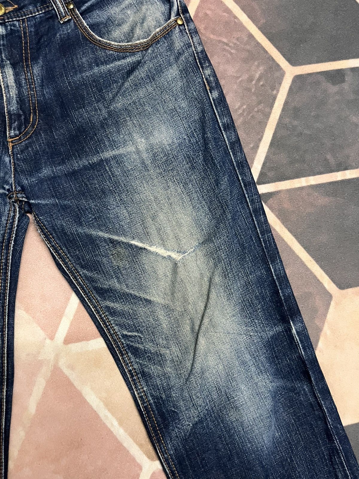 Japanese Brand Evil Number Japan union made distressed big e type fabric Size US 33 - 7 Thumbnail