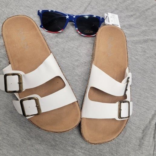 Other Womens White Buckle Sandals Platform Cork Slides Size 6 Refr Size US 6 / IT 36 - 1 Thumbnail
