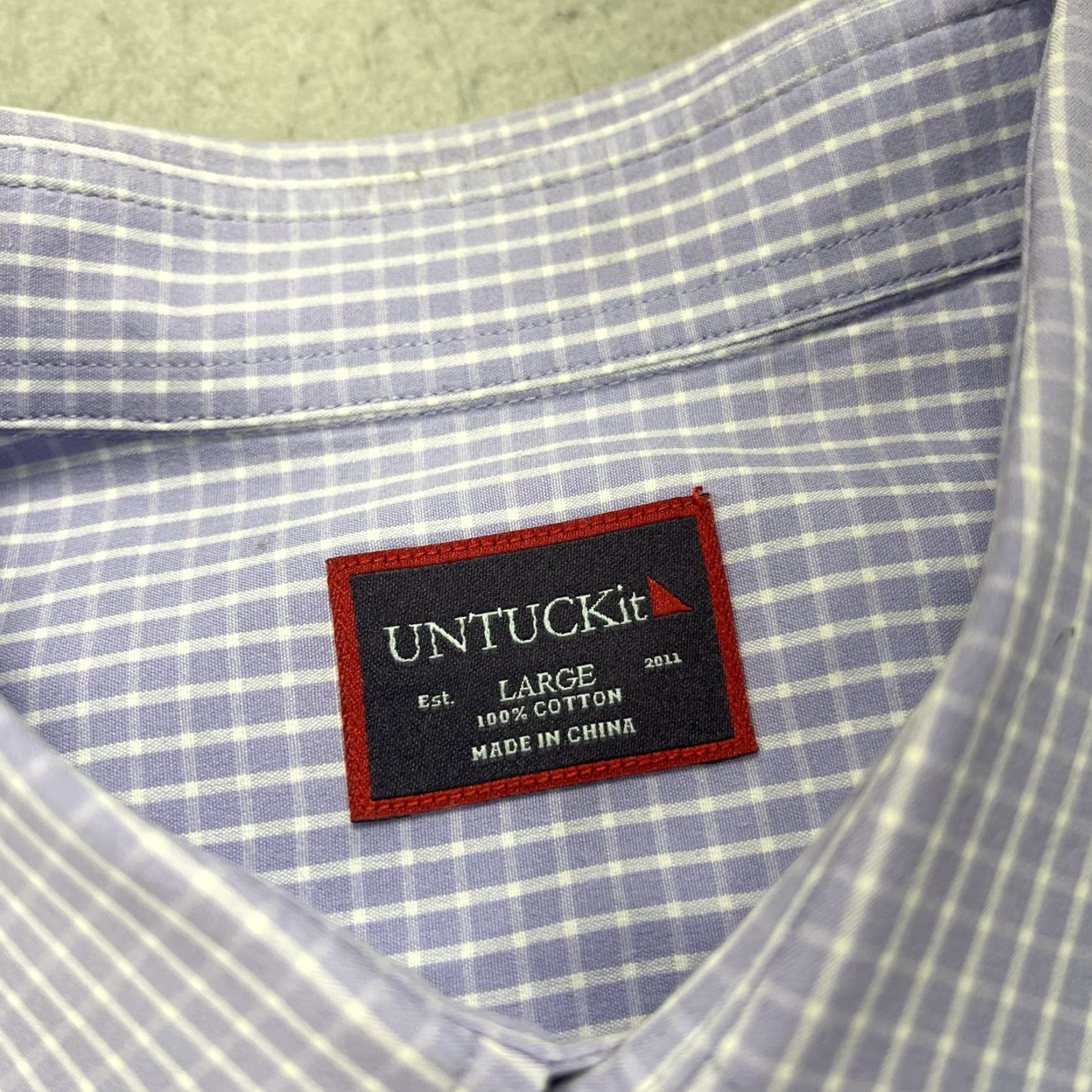 UNTUCKit UNTUCKit Shirt Mens L Purple White Check 100% Cotton Casual Office Work Prep Size US L / EU 52-54 / 3 - 4 Thumbnail