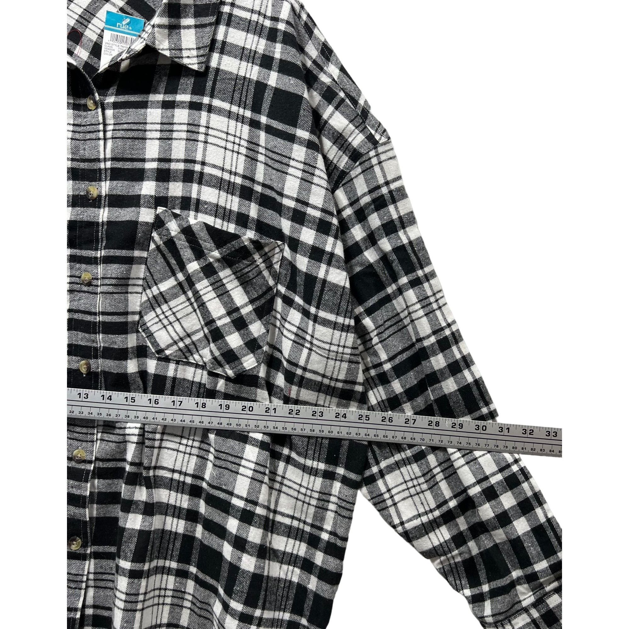 Other Rue + - Women's Plaid Long Sleeve Shirts - Black/White - 4X Size 4XL / US 24-26 - 5 Thumbnail
