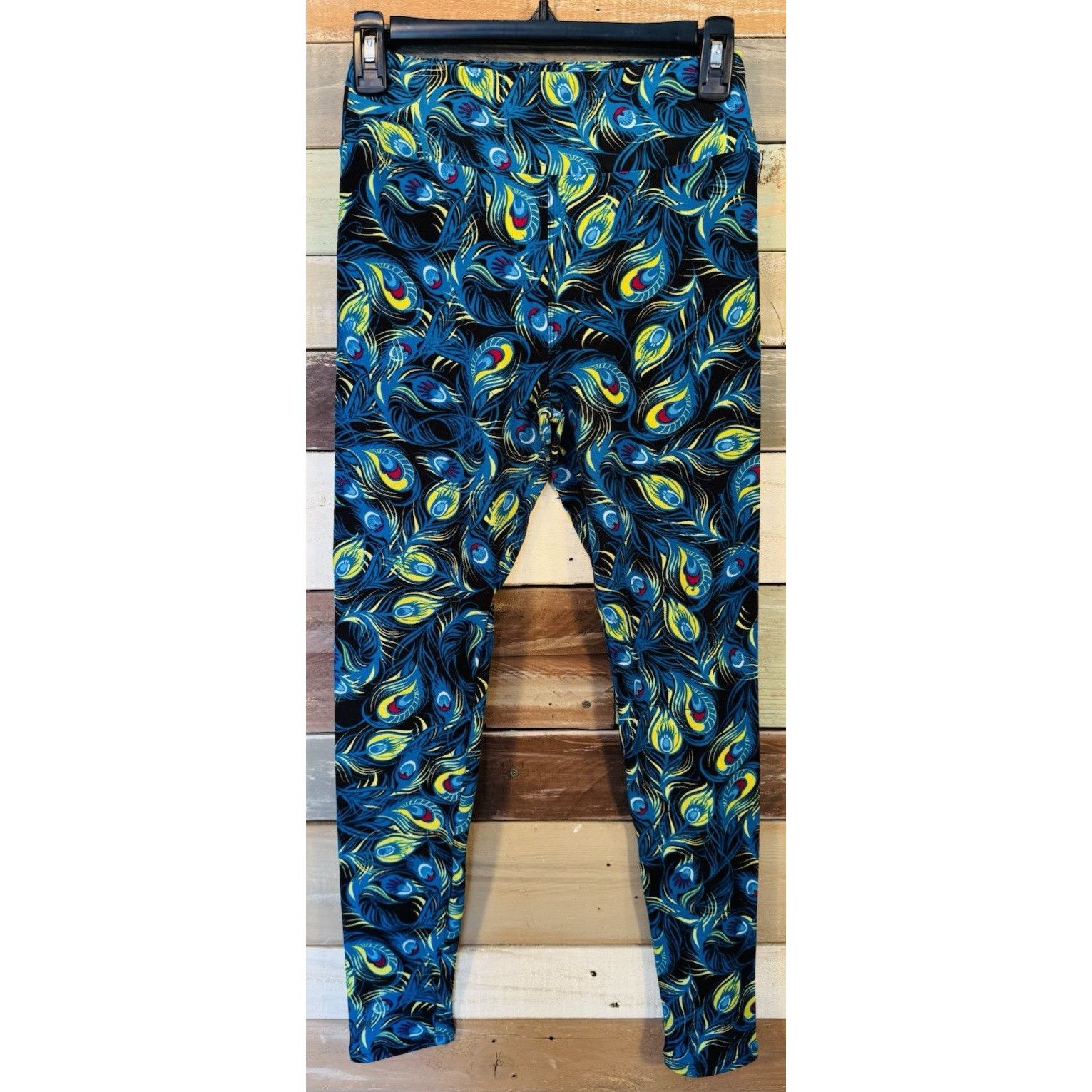 Other LuLaRoe Leggings OS One Size BLUE PEACOCK FEATHERS Gently Us Size 29" - 1 Thumbnail