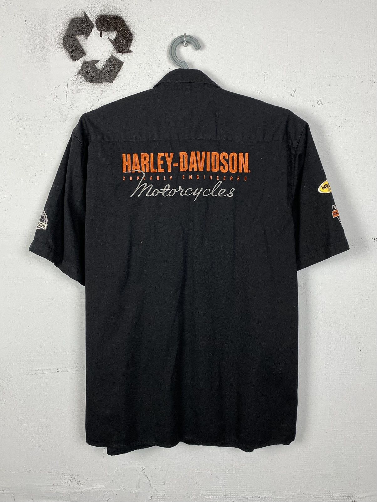 Pre-owned Harley Davidson X Vintage Harley Davidson Mechanic Shirt Faded Big Logo In Faded Black