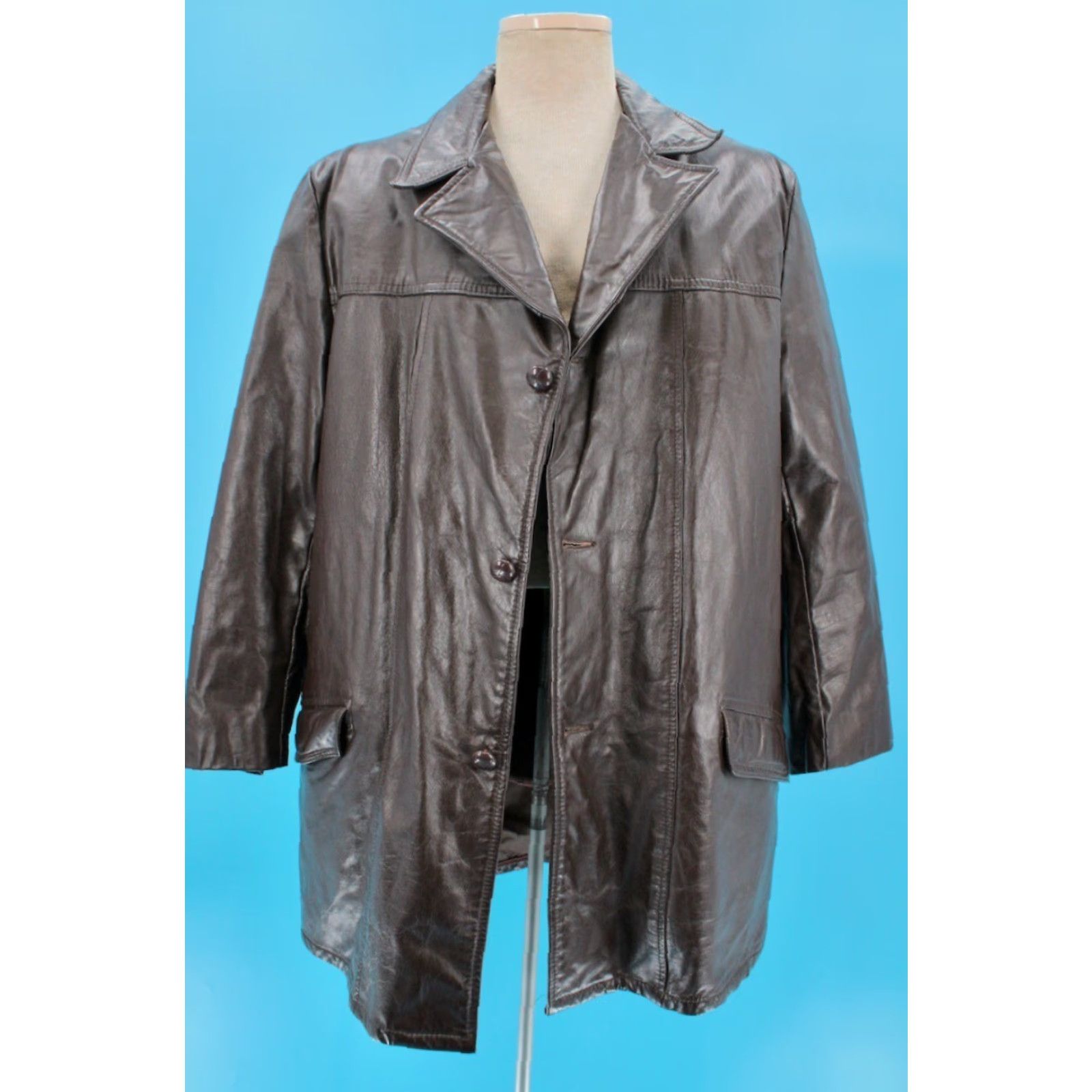 Vintage VINTAGE Cooper Leather Jacket Coat 70s Mens 46 XL Dark Brown 1970s Leather Disco Coat Mens Size US S / EU 44-46 / 1 - 2 Thumbnail