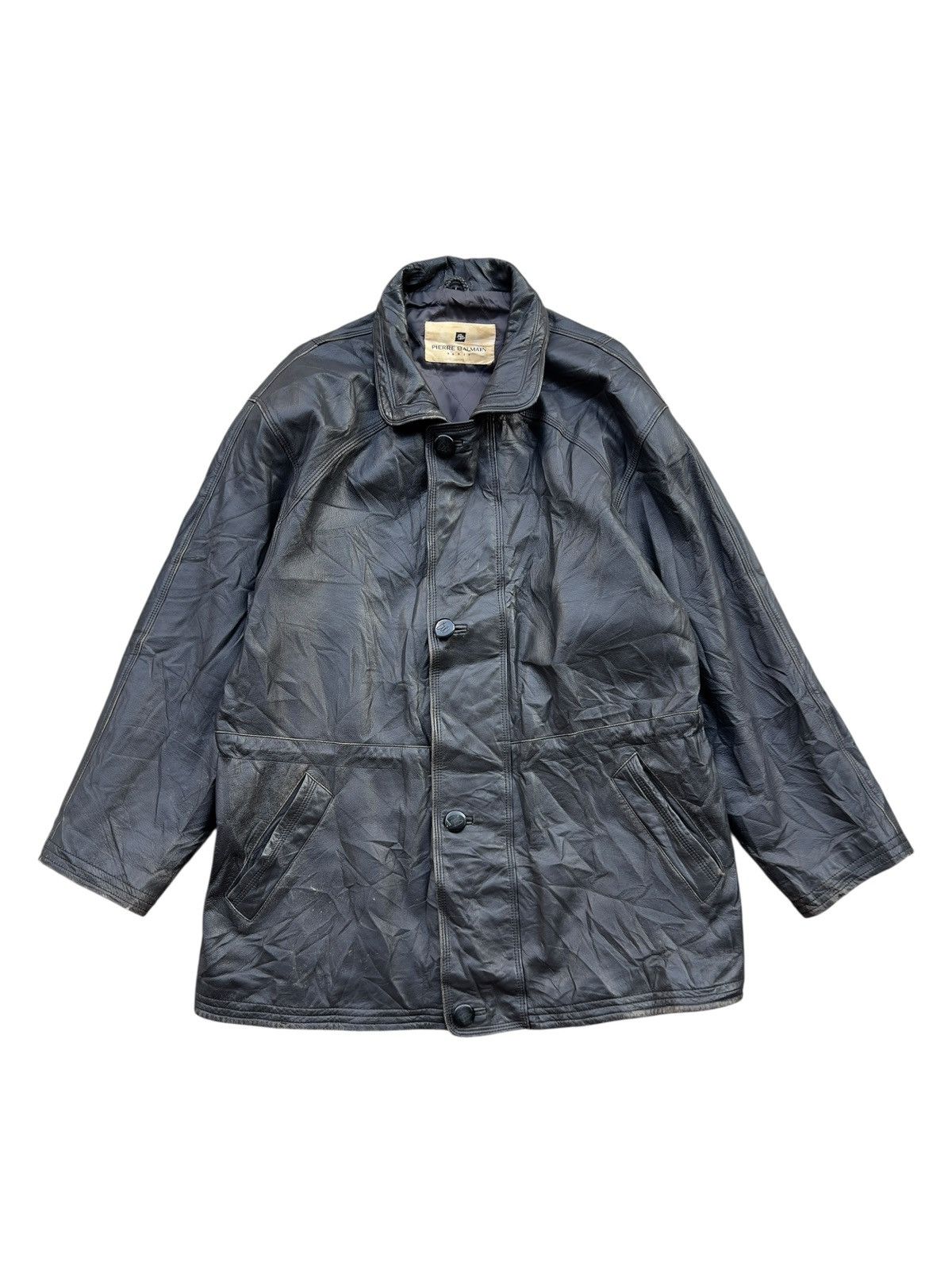 Vintage Pierre Balmain Black Leather Trench Coat