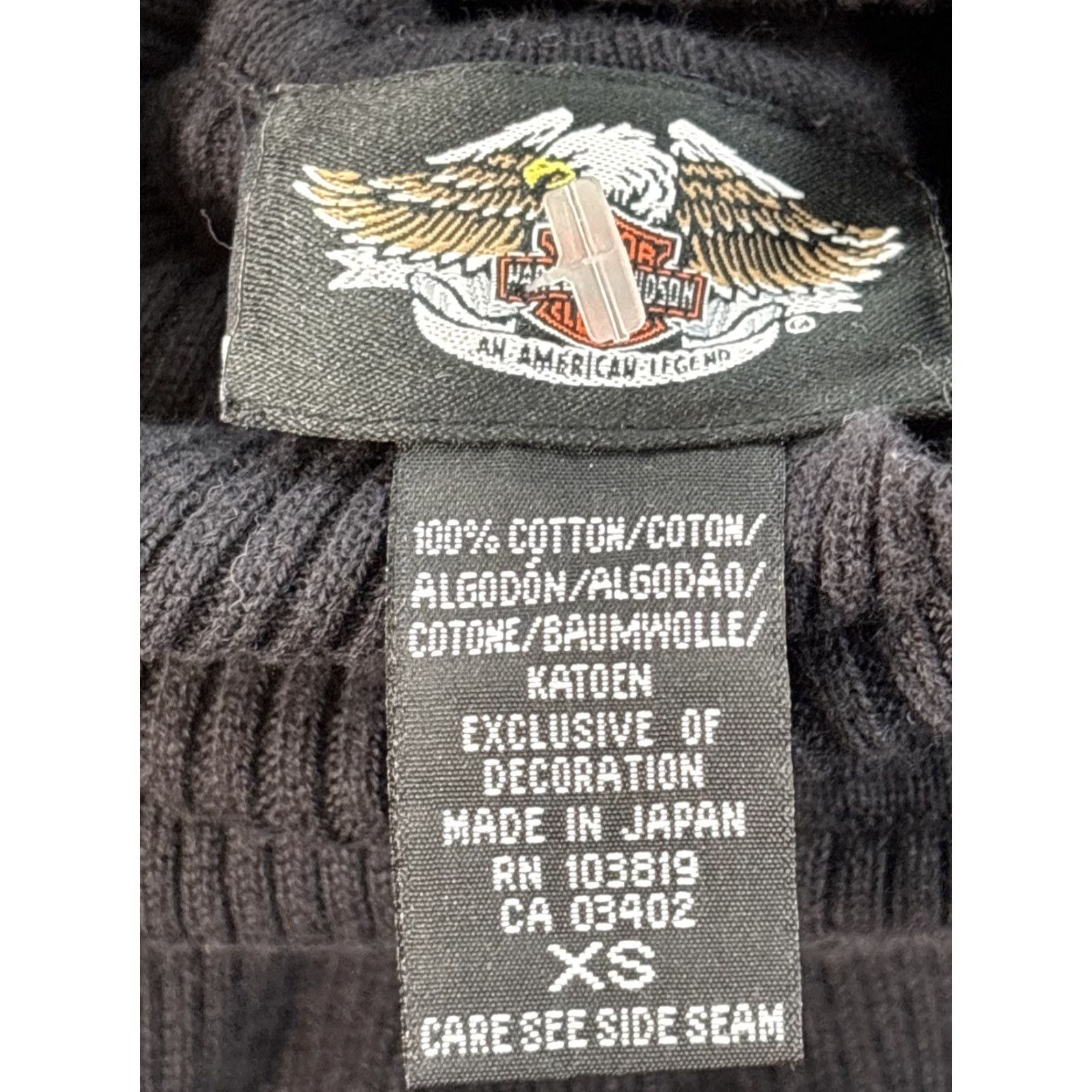 Harley Davidson VINTAGE Harley-Davidson Womens XS Black Turtleneck Sweater Thermal Ribbed Pullover Wings 90s Motorcycle Biker Cotton Mens? Size XS / US 0-2 / IT 36-38 - 4 Thumbnail