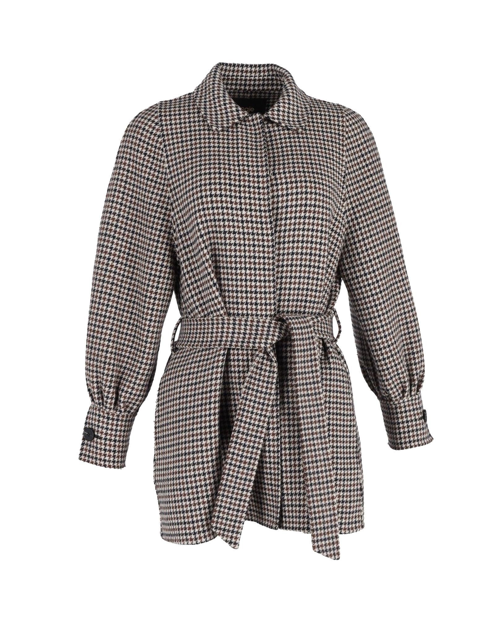 image of Maje Multicolor Houndstooth Belted Wool Coat, Women's (Size XS)