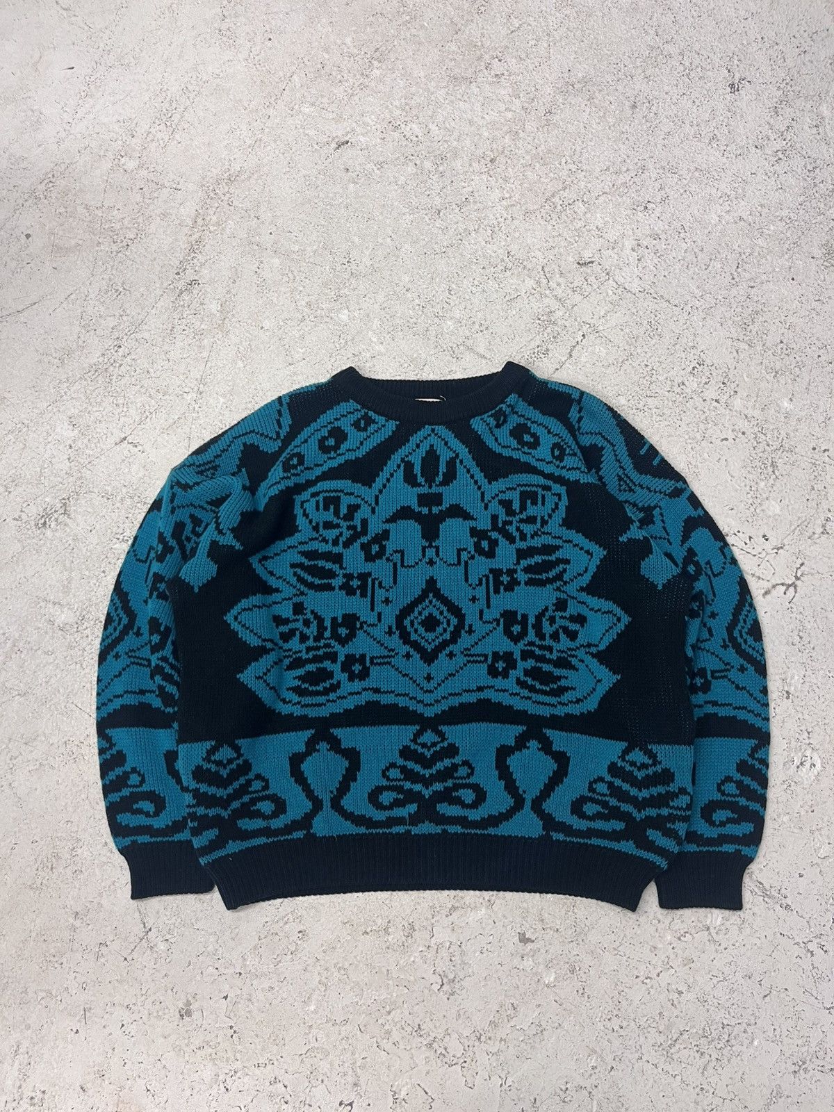 Vintage Vintage black and teal knit sweater Size US M / EU 48-50 / 2 - 2 Thumbnail