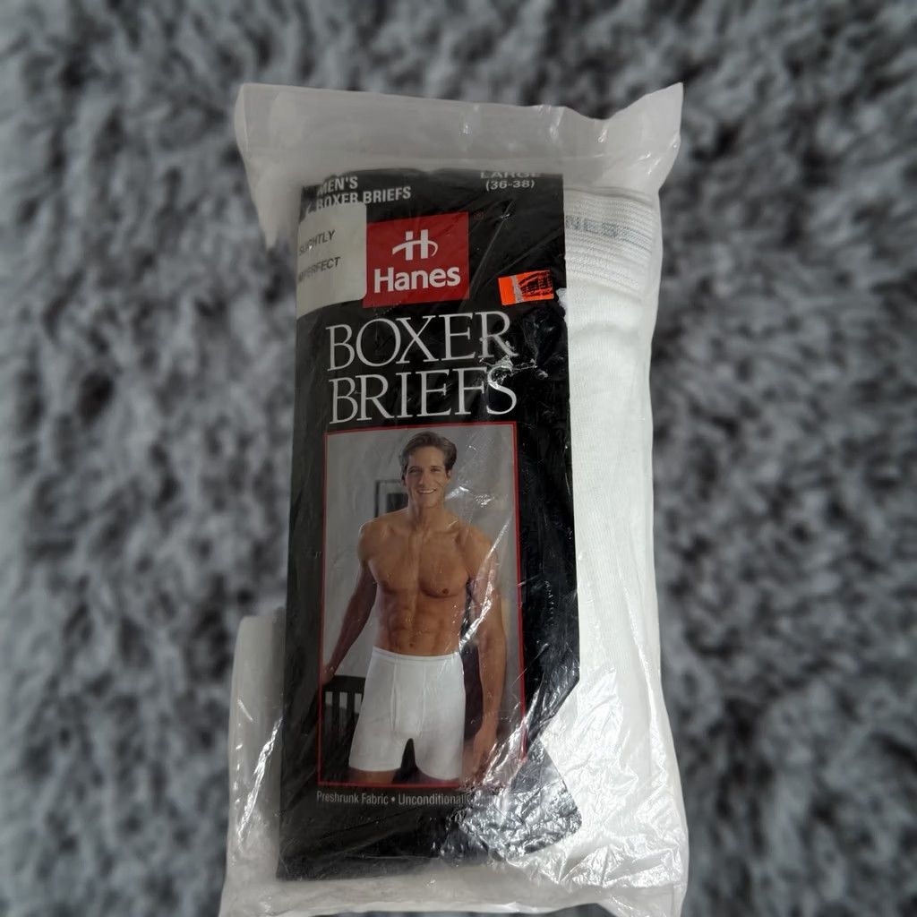 Hanes VINTAGE Hanes Men Boxer Briefs Underwear 2 Pack L White Cotton Large MensREAD Size 42R - 1 Thumbnail