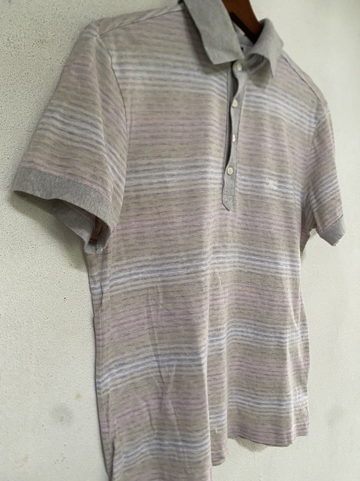 Burberry × Japanese Brand Burberry Golf White Striped Short Sleeve Collar T Shirt Size US M / EU 48-50 / 2 - 4 Thumbnail
