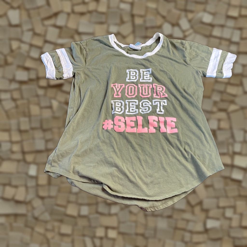 Vintage Just Be.. T-Shirt Women's XL Green White Striped Be Your Best #Selfie Size XL / US 12-14 / IT 48-50 - 1 Thumbnail