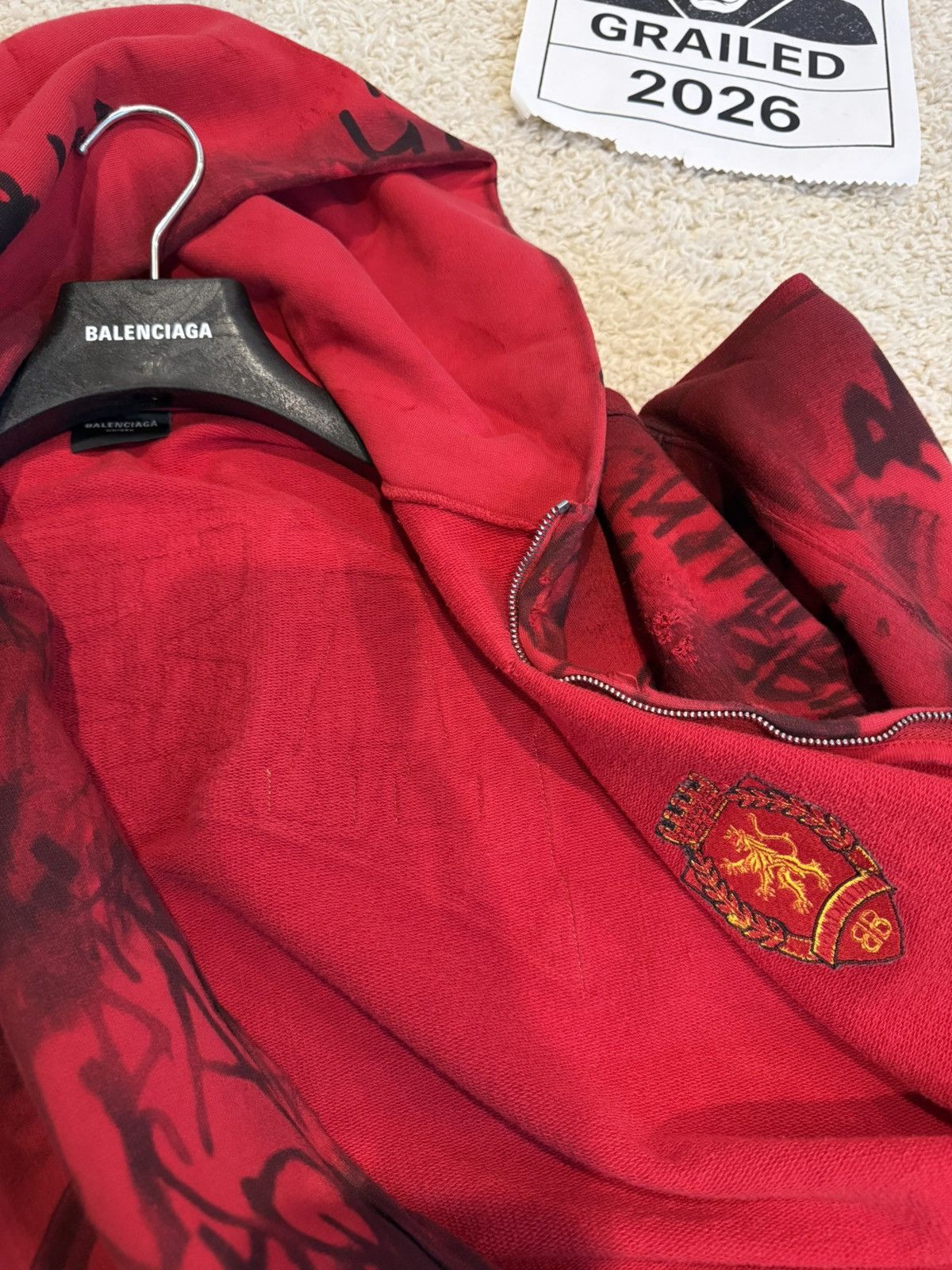 Balenciaga Balenciaga Skater Graffiti Zip Hoodie in Red Mudshow Size US S / EU 44-46 / 1 - 5 Thumbnail
