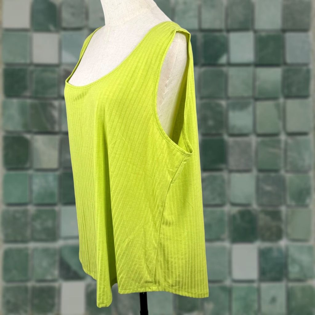 Vintage NWT Ashley Stewart Tank Top Lime Neon Ribbed Scoop Neck 22W 3X Plus Size Sleeveless Summer USA Made Womens Size 3XL / US 20-22 - 1 Thumbnail