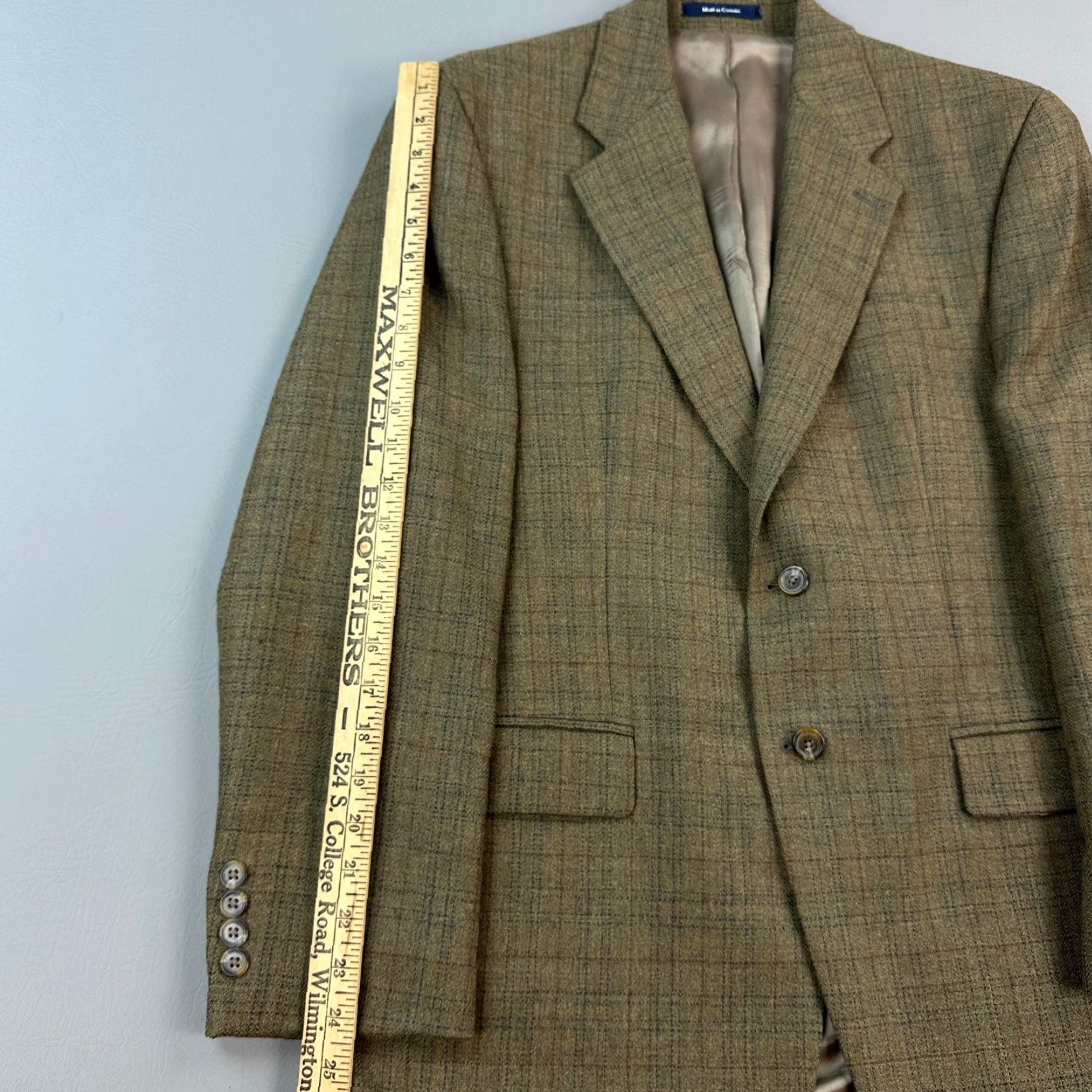 Ralph Lauren VINTAGE Ralph Lauren Chaps Blazer Mens 40R Tan Plaid Lambswool Sport Coat Jacket Size 40R - 5 Thumbnail