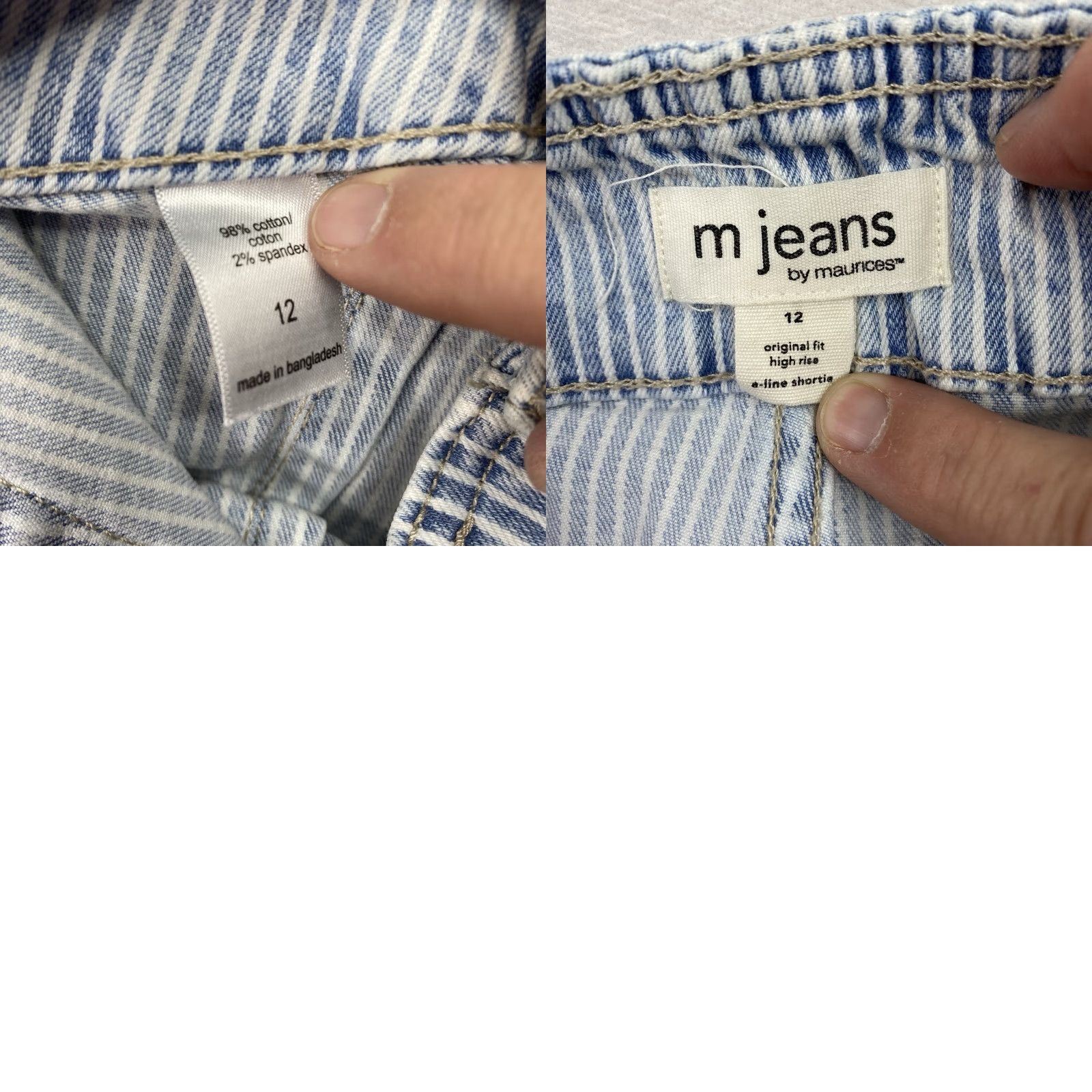 Vintage **Women's Maurices Blue White Striped Denim Shorts Size 12** User: **Blue Women's Maurices White Striped Denim Size 12 Shorts** Size 34" / US 12 / IT 48 - 8 Thumbnail