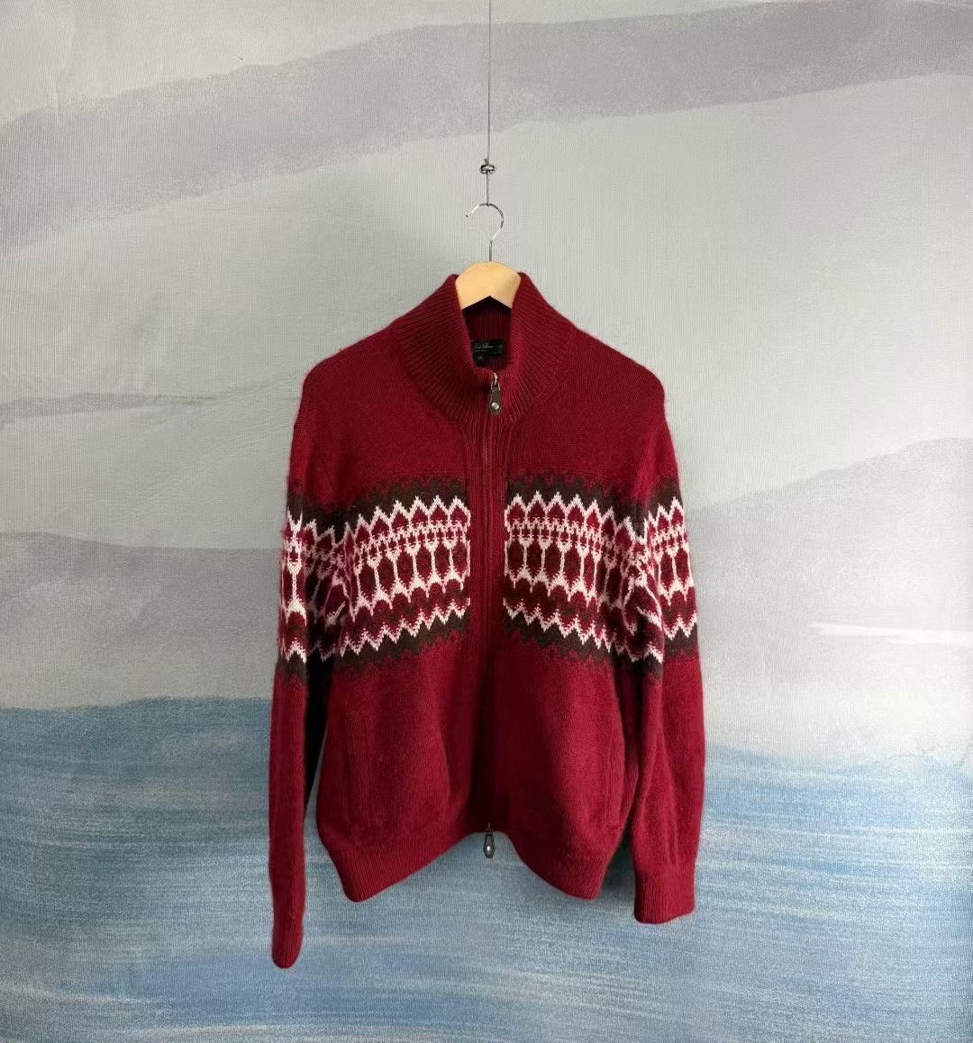 Loro Piana Loro Piana Red Fair Isle Cashmere Zip Jacket Size US M / EU 48-50 / 2 - 1 Thumbnail