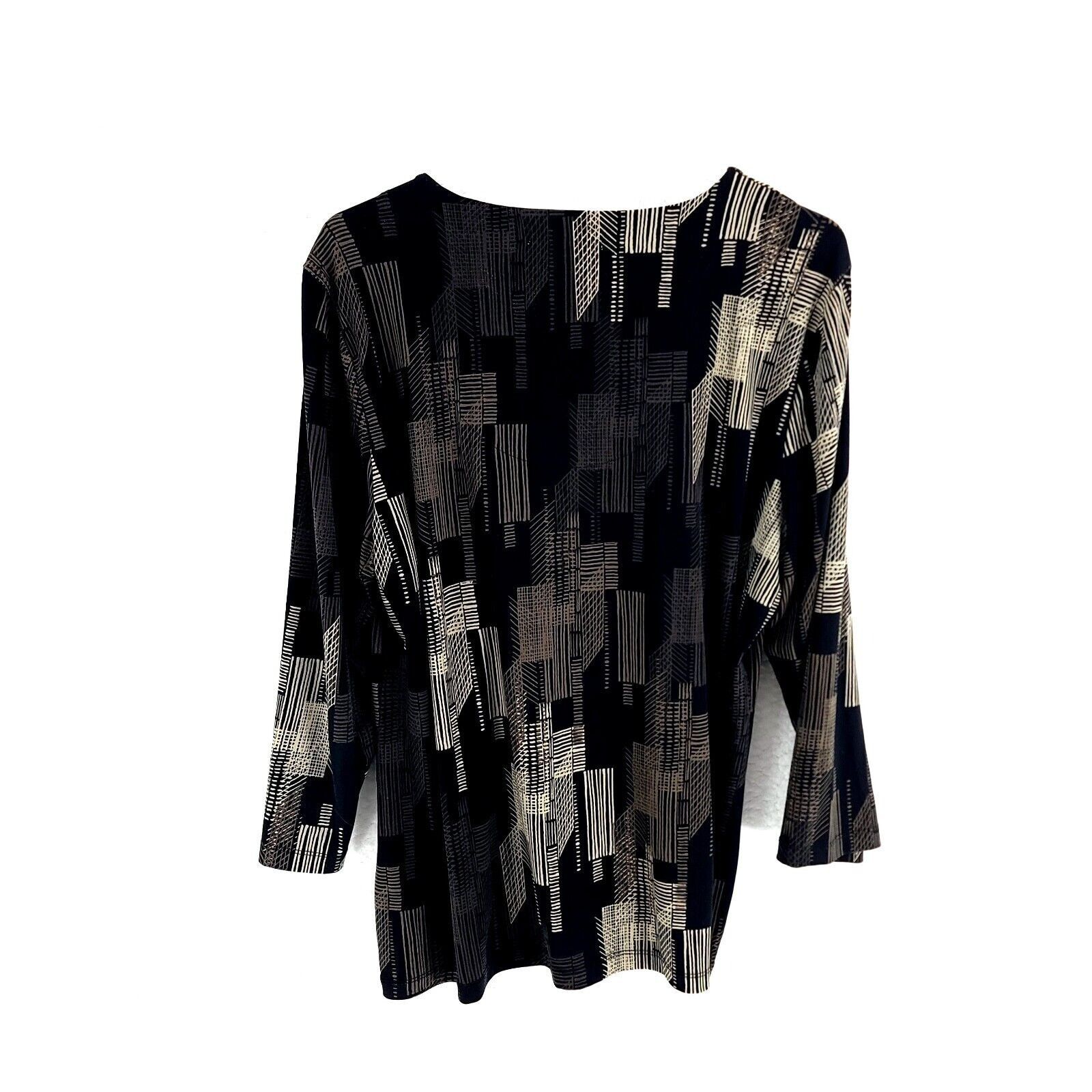 Liz Claiborne Liz Claiborne Black Tan Abstract Print Shirt Dress Long Slee Size XL / US 12-14 / IT 48-50 - 3 Thumbnail