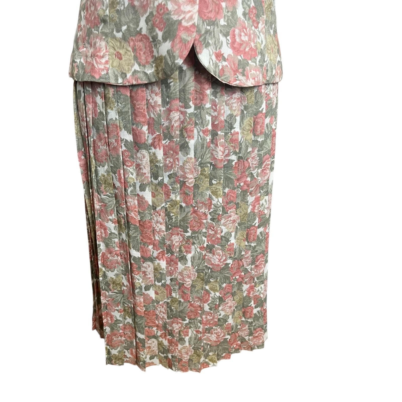 Vintage Vintage 80s Pink White Floral Pleated Top Skirt Set 14 Large Size 36" / US 14 / IT 50 - 6 Thumbnail