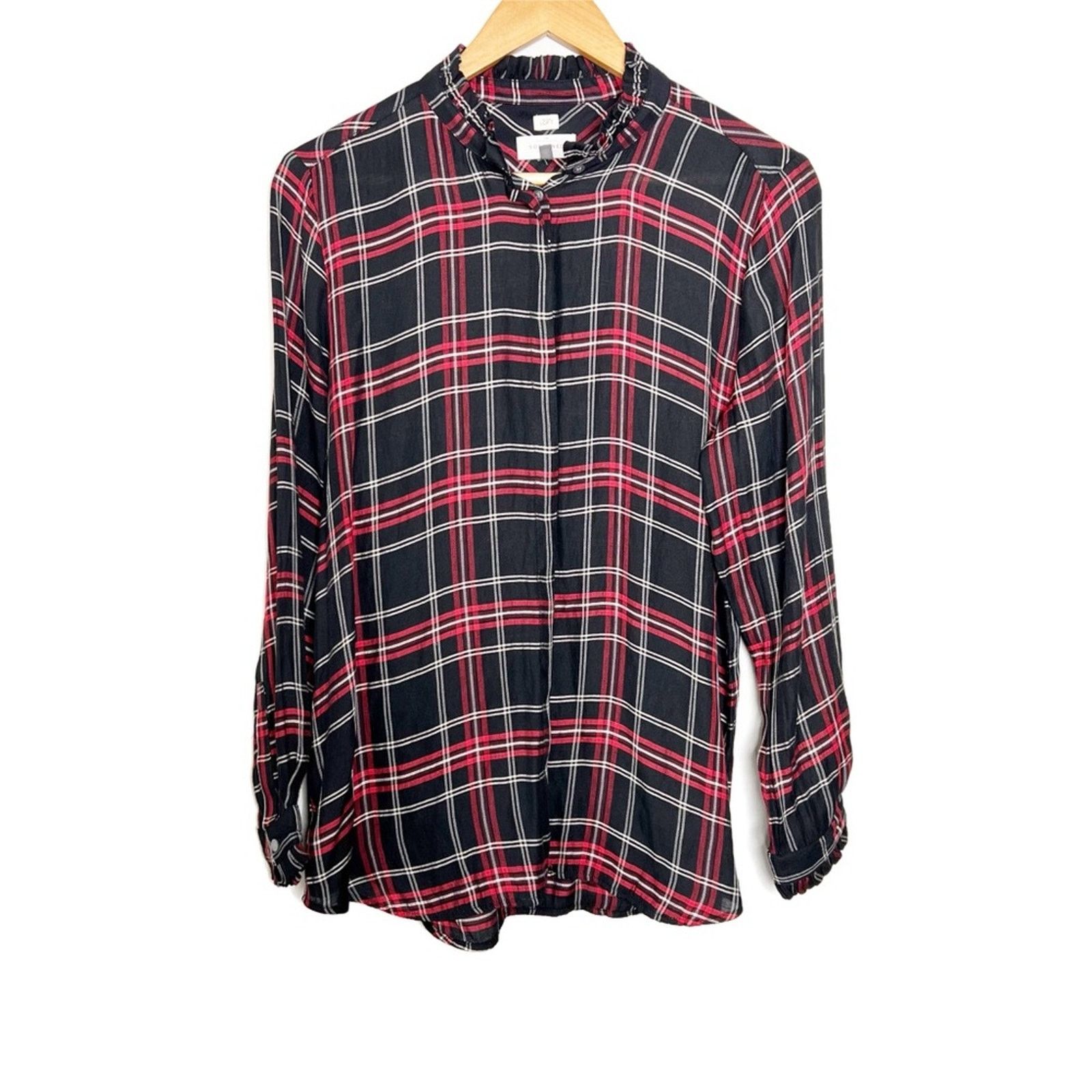 Loft Loft Women’s Petite Plaid Button Down Flannel Ruffle Shirt Size L / US 10 / IT 46 - 1 Thumbnail