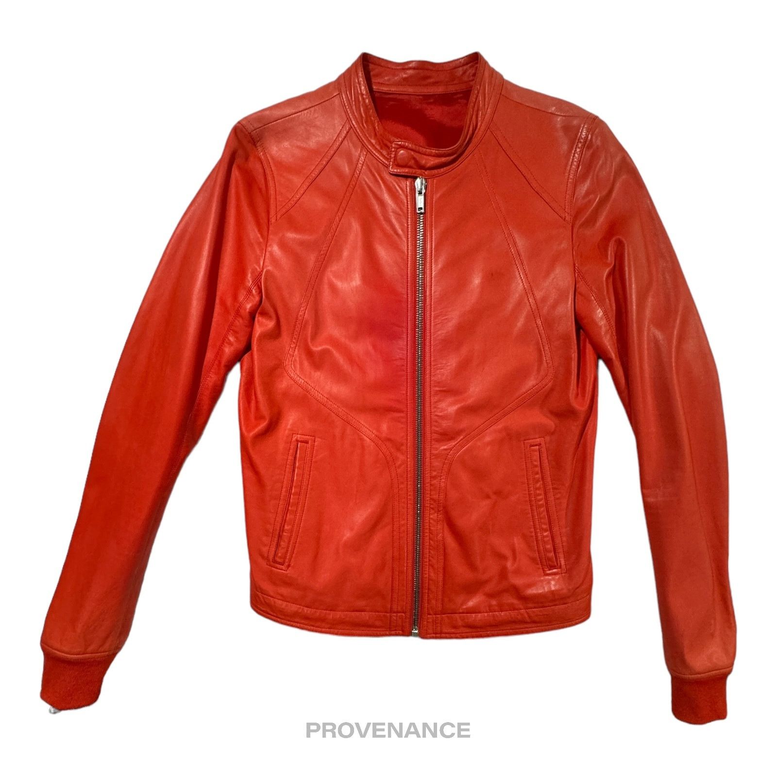 🔴 Rick Owens Walrus Intarsia Leather Jacket 50 Red