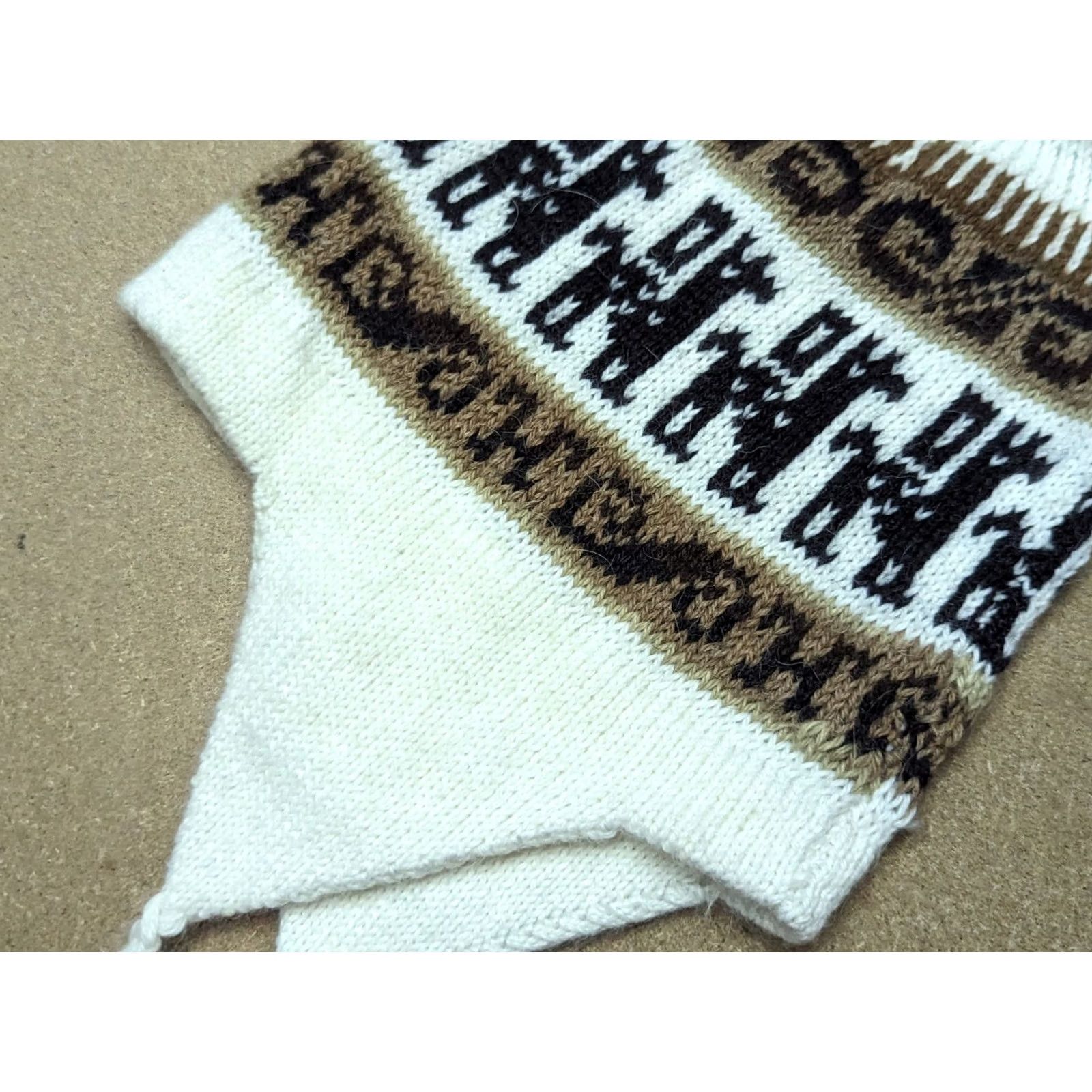 Vintage Handmade Alpaca Wool Beanie Hat One Size Knitted Ear Flap Chin Strap Striped Beanie Hat Size ONE SIZE - 4 Thumbnail
