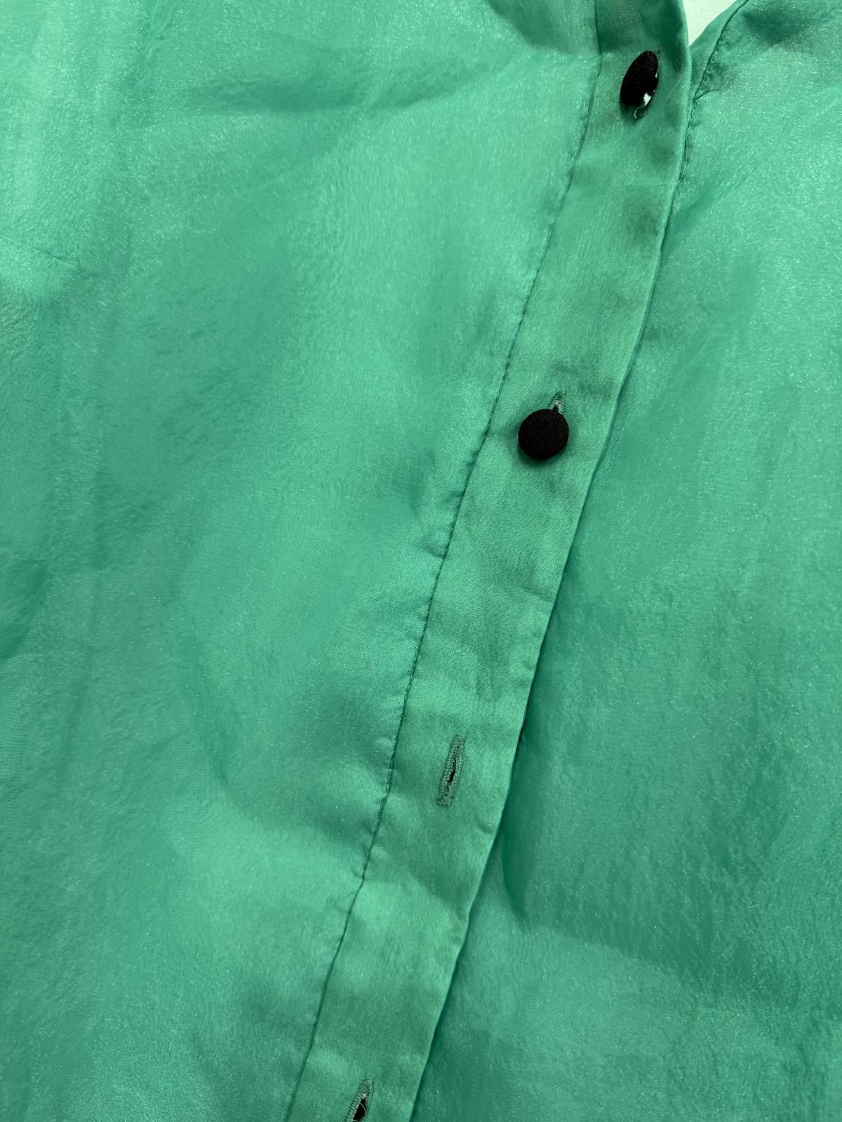 Zara Zara Sheer Green Blouse with Tie Neck and Black Buttons, XXL Size XXL / US 16-18 / IT 52-54 - 3 Thumbnail