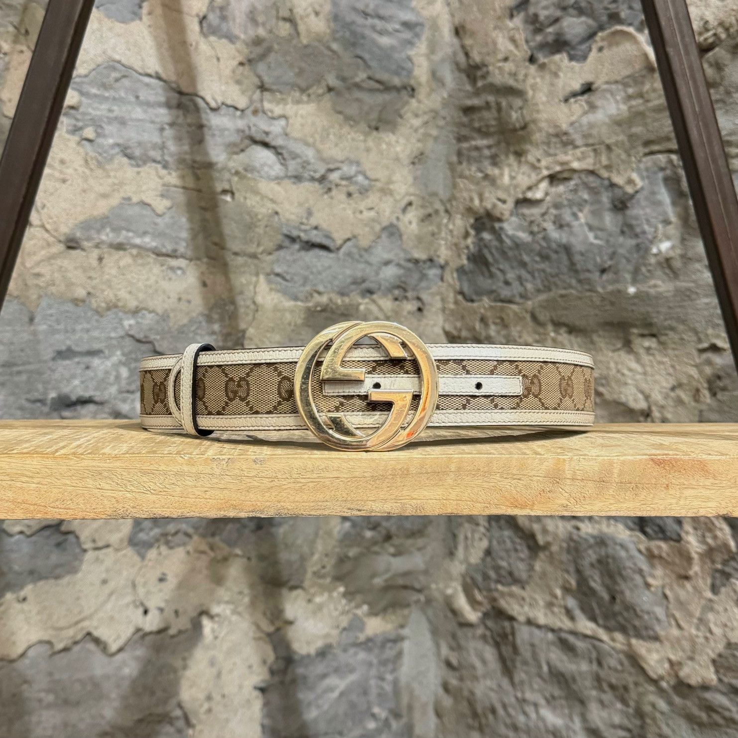 Gucci Gucci Ivory Trim Beige Canvas Interlocking GG Buckle Belt Size ONE SIZE - 4 Thumbnail
