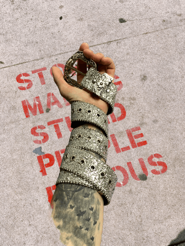 Japanese Brand × Vintage Vintage leather rhinestones belts BB Simon style punk y2k Size ONE SIZE - 1 Thumbnail