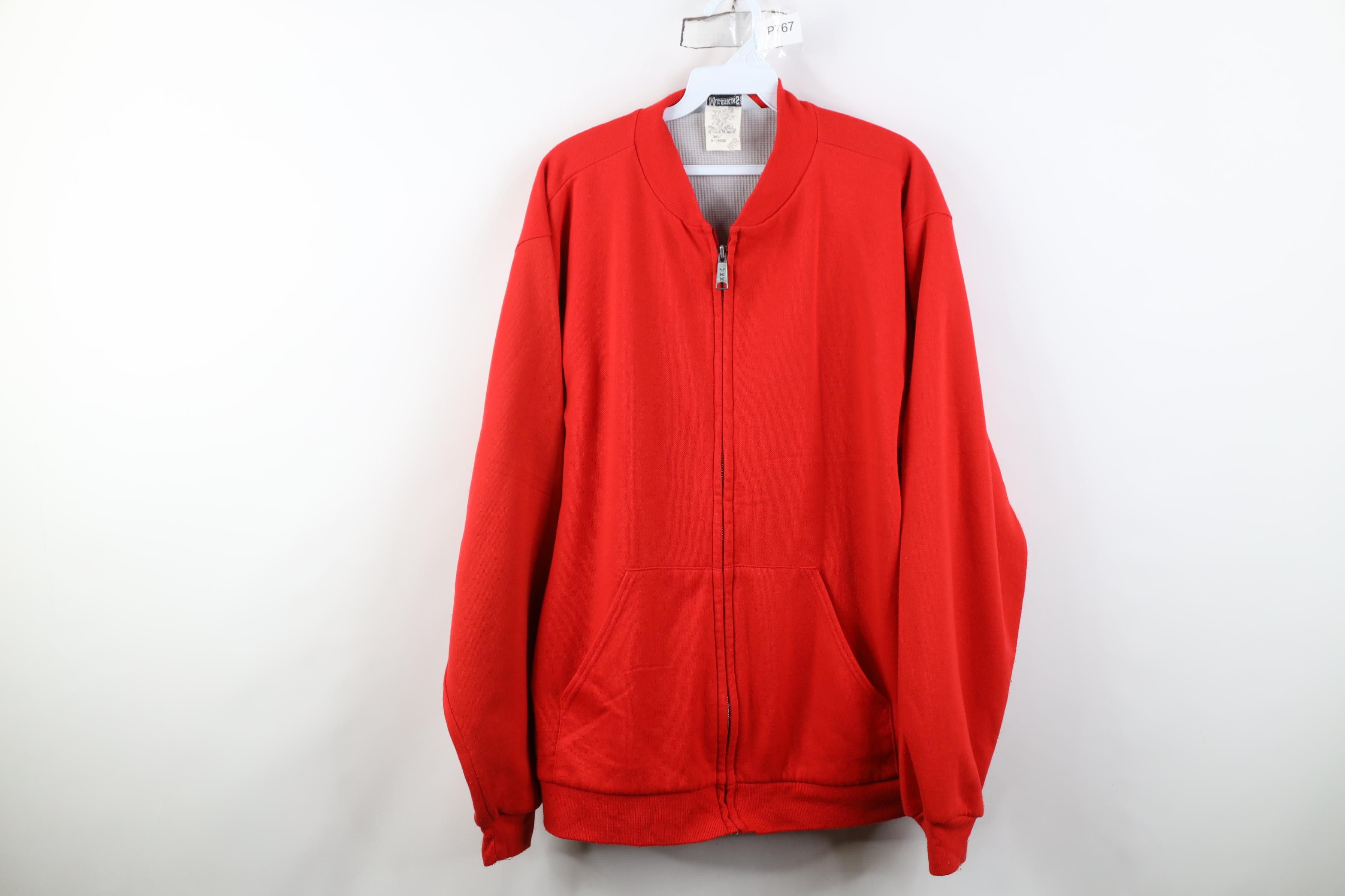 Vintage Vintage 90s Streetwear Waffle Knit Sweatshirt Jacket Red USA Size US XL / EU 56 / 4 - 1 Thumbnail