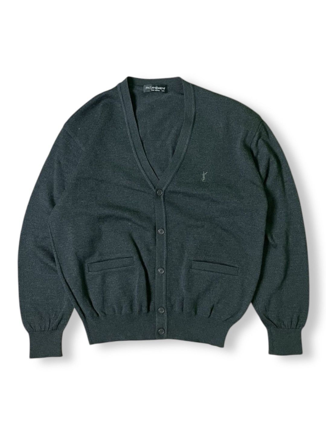 Vintage Yves Saint Laurent Cardigan Knitted Green Khaki