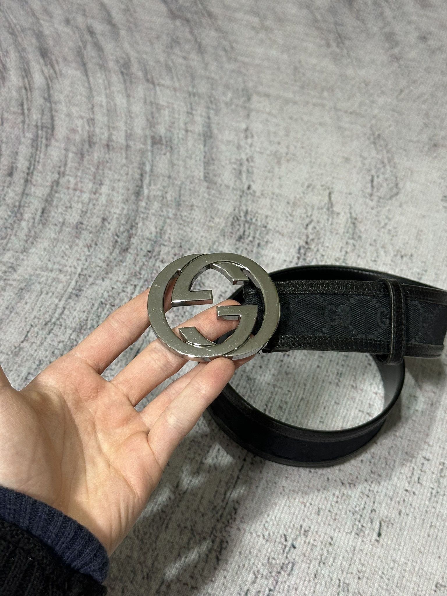Gucci Gucci Belt Monogram Canvas and Leather Black Interlocking G Size 32 - 3 Thumbnail