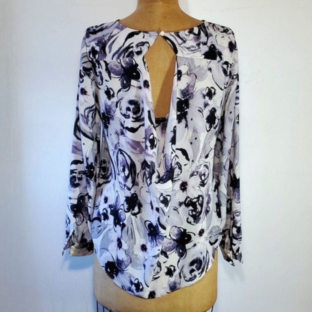 Other Rose & Olive Size L Blouse Grey Purple Floral Chiffon Long Size L / US 10 / IT 46 - 5 Thumbnail
