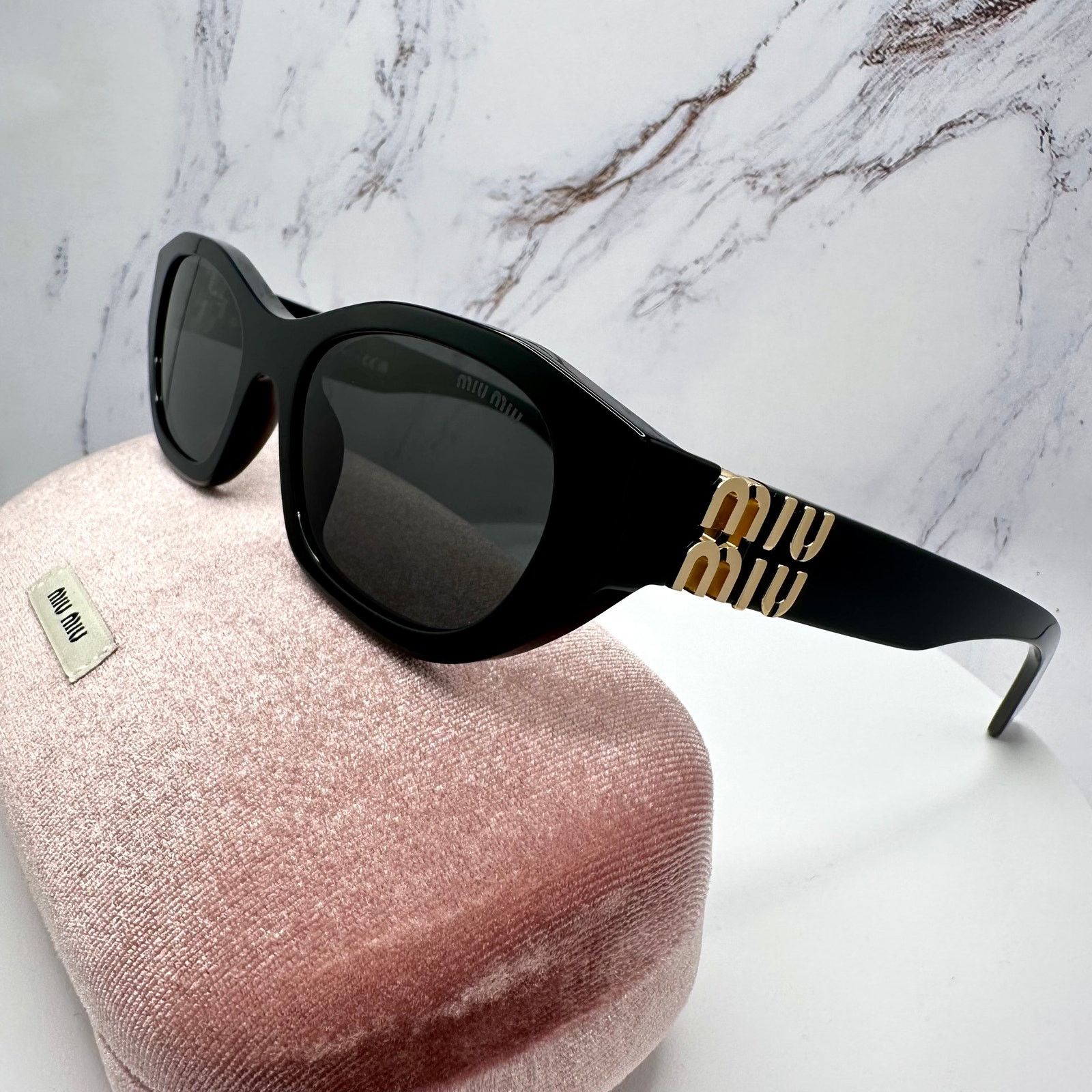 Miu Miu NEW MIU MIU Sunglasses Black Gold Rectangle Cat Eye Size ONE SIZE - 19 Thumbnail