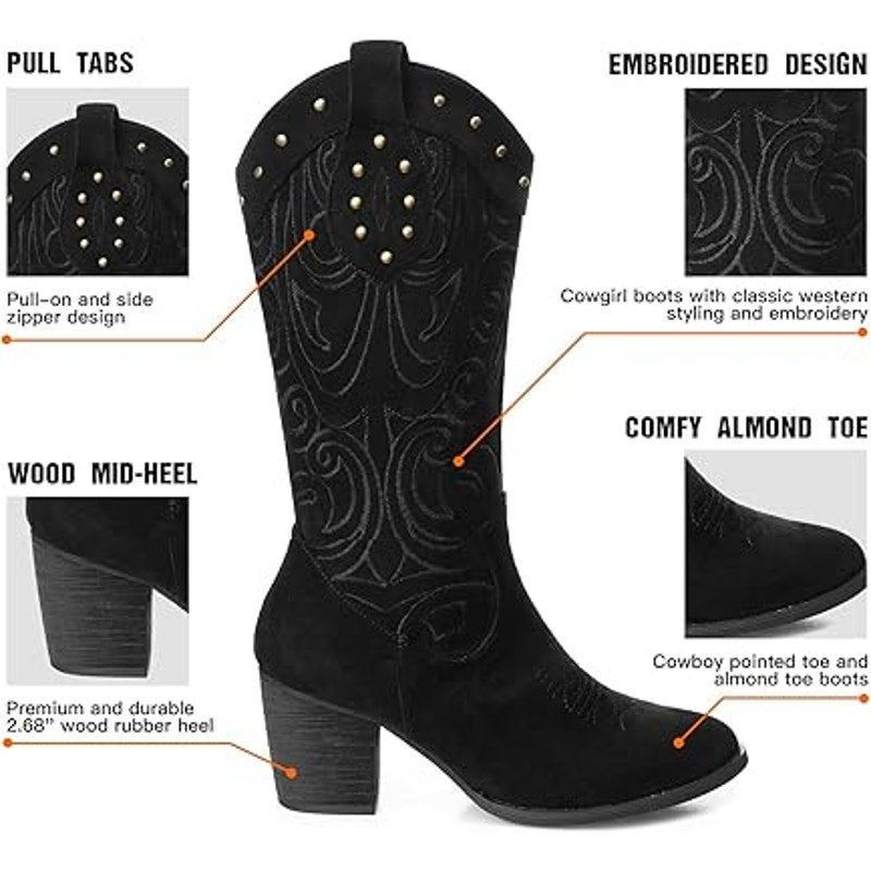 Other Shibever Women's 7.5 Black Faux Suede Zip Up Cowboy Boots Size US 7.5 / IT 37.5 - 2 Thumbnail