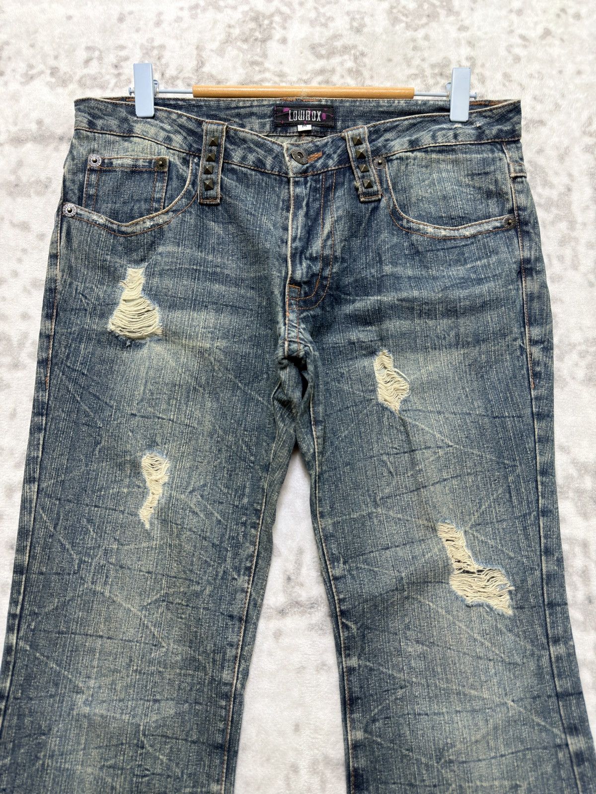 If Six Was Nine Y2K Lowbox Distressed Studded Low Rise Flare Denim Jeans Size US 31 - 3 Thumbnail