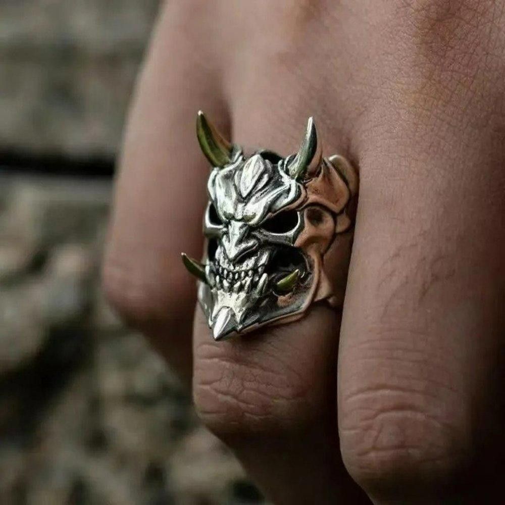 Designer Men's Yokai Skull Silver Open Gothic Mask Ring Size ONE SIZE - 7 Thumbnail