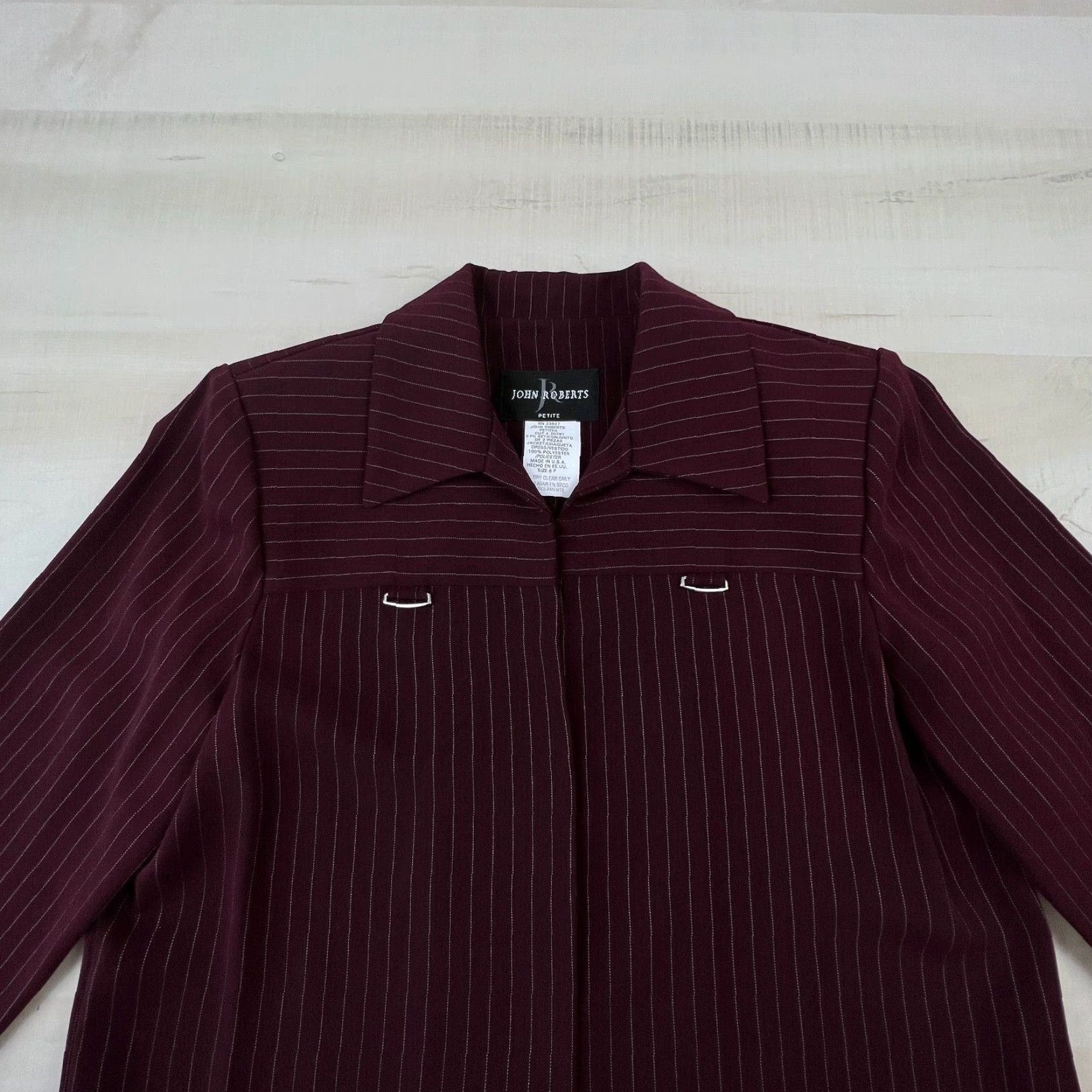 Vintage John Roberts Womens Blazer 6P Petite Red Long Sleeve Striped Business Jacket Size M / US 6-8 / IT 42-44 - 2 Thumbnail