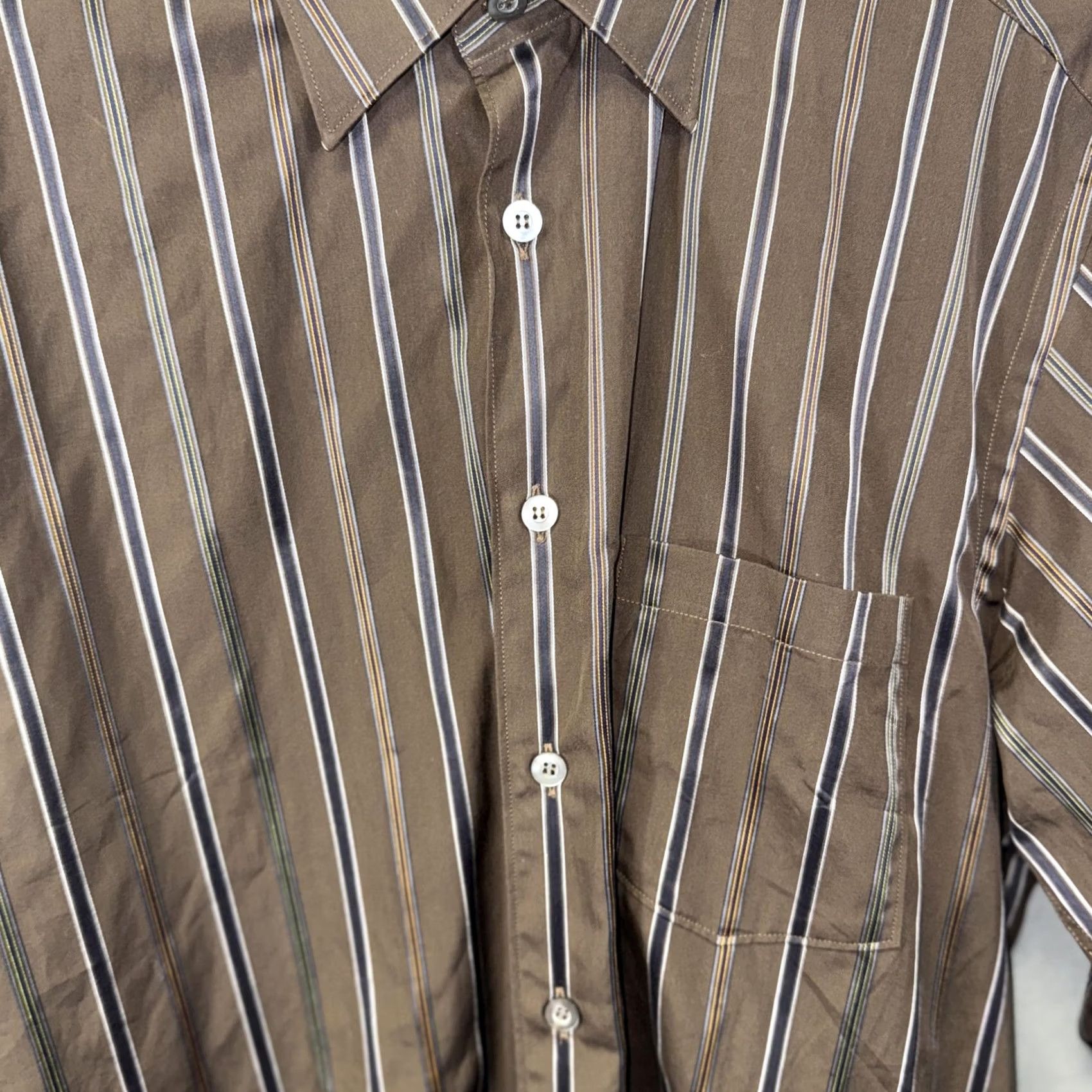 Ermenegildo Zegna Ermenegildo Zegna Dress Shirt Mens Large Brown Striped Button Down Long Sleeve Size 42R - 4 Thumbnail