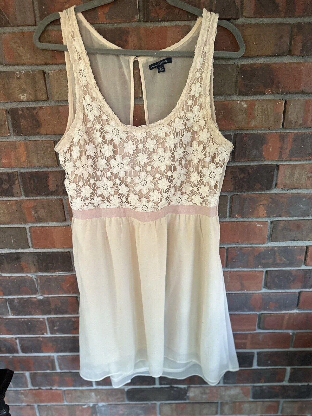 Designer Cream Floral Lace Dress American Eagle size L Mini Dress Size L / US 10 / IT 46 - 4 Thumbnail