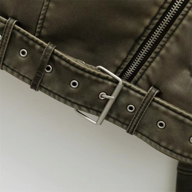 Jean Retro Carbon Oversized Loose Pu Faux Leather Short Jacket Size XL / US 12-14 / IT 48-50 - 7 Thumbnail