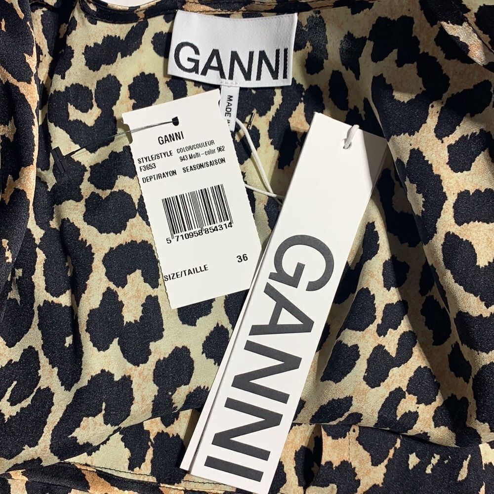 Ganni GANNI Stretch Silk Satin Leopard Wrap Dress, 4 Size S / US 4 / IT 40 - 6 Thumbnail