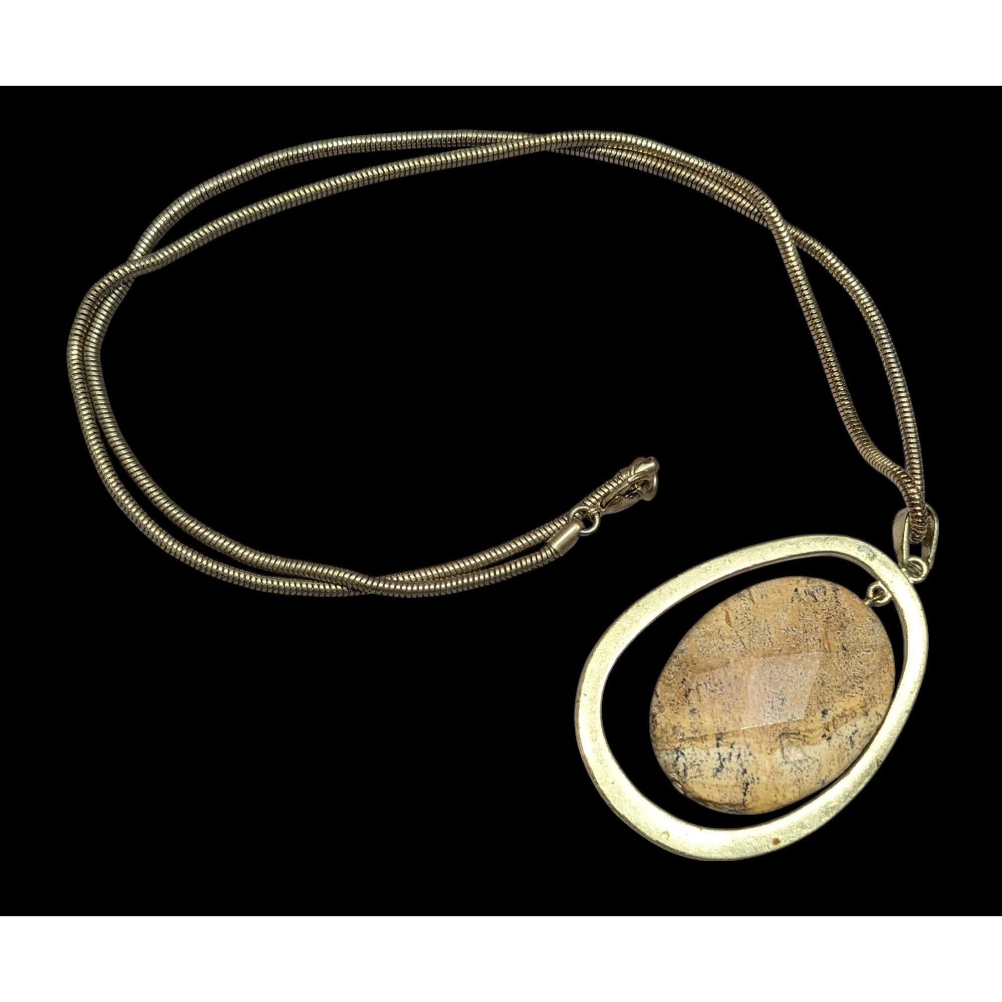Other Vintage Brutalist Gold Tone Pendant Necklace With Faceted St Size ONE SIZE - 1 Thumbnail