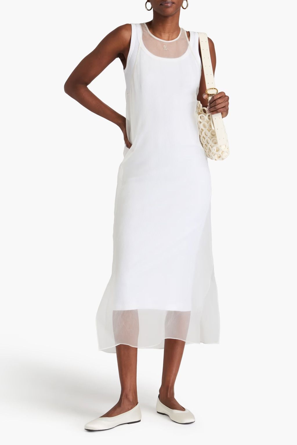 Brunello Cucinelli o1y0725 Midi Dress in White Size S / US 4 / IT 40 - 2 Thumbnail