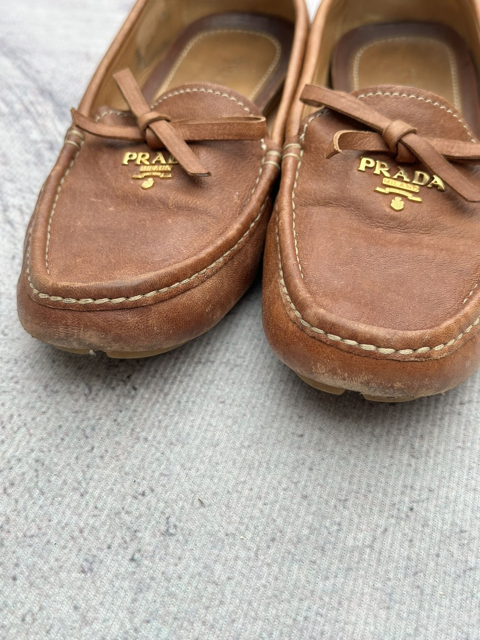Prada Prada Slip On Loafers Brown Saffiano Leather Logo Size US 7 / IT 37 - 3 Thumbnail
