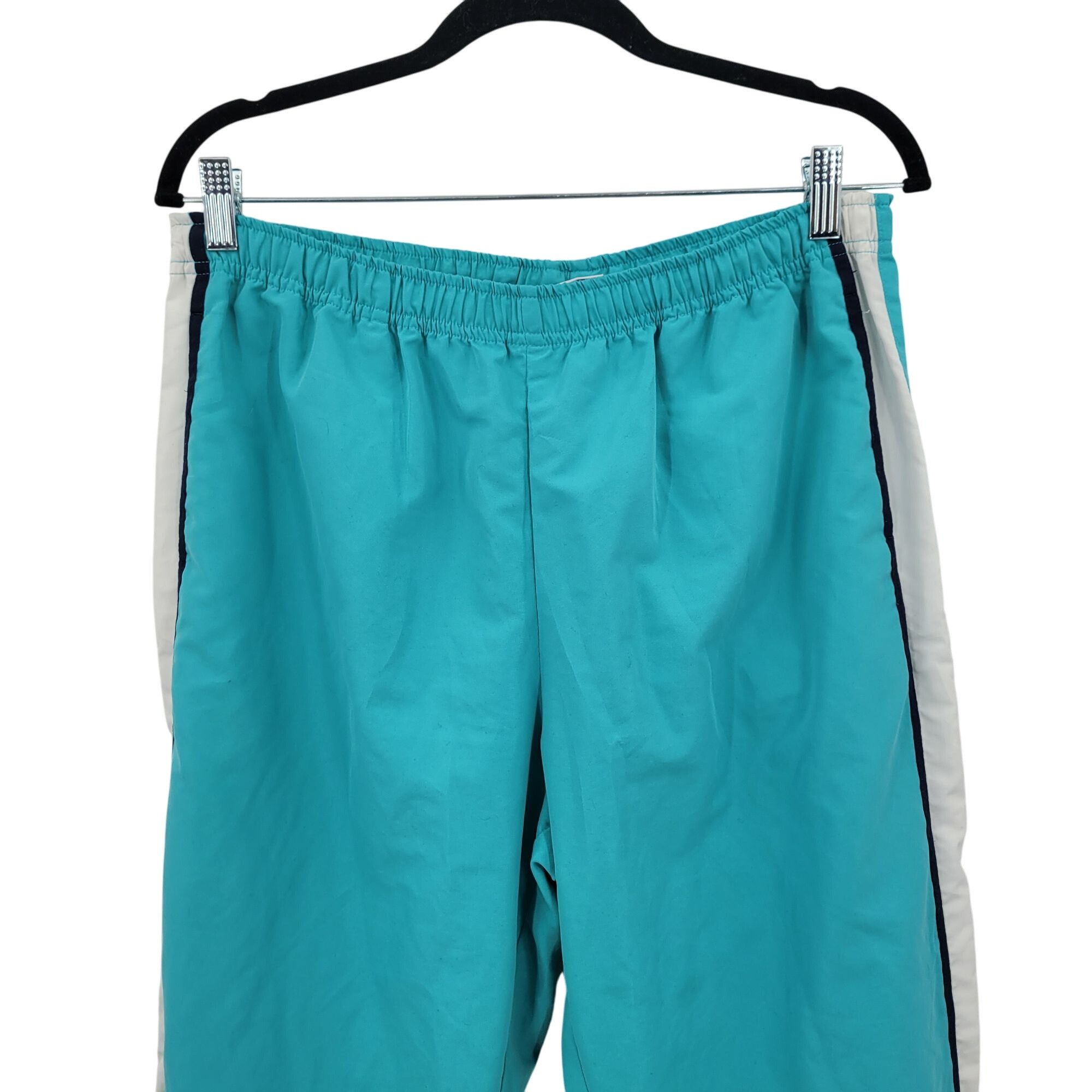 Vintage Vtg 80s Turquoise Track Pants L High Rise Drawstring Elastic Size 31" - 8 Thumbnail